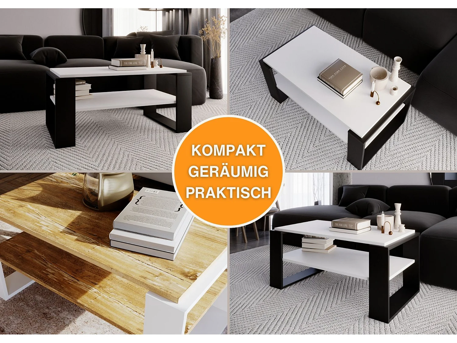 CraftPAK moderner & stabiler Couchtisch für Wohnzimmer aus Holzwerkstoff 42x54x96cm