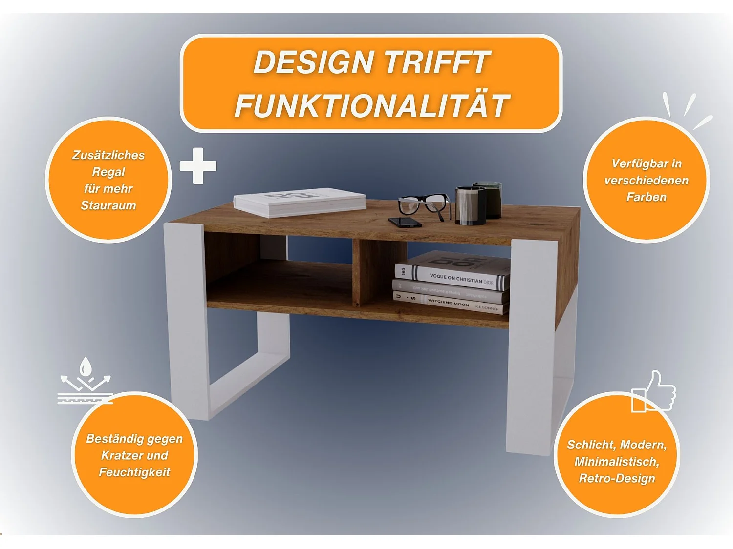 CraftPAK moderner & stabiler Couchtisch für Wohnzimmer aus Holzwerkstoff 45x53,6x92cm