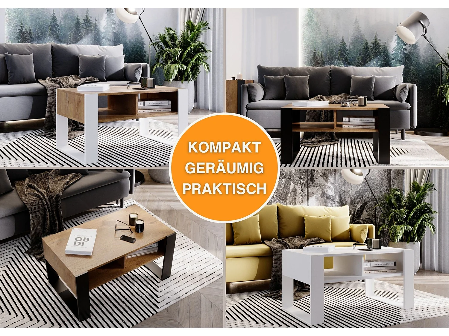 CraftPAK moderner & stabiler Couchtisch für Wohnzimmer aus Holzwerkstoff 45x53,6x92cm