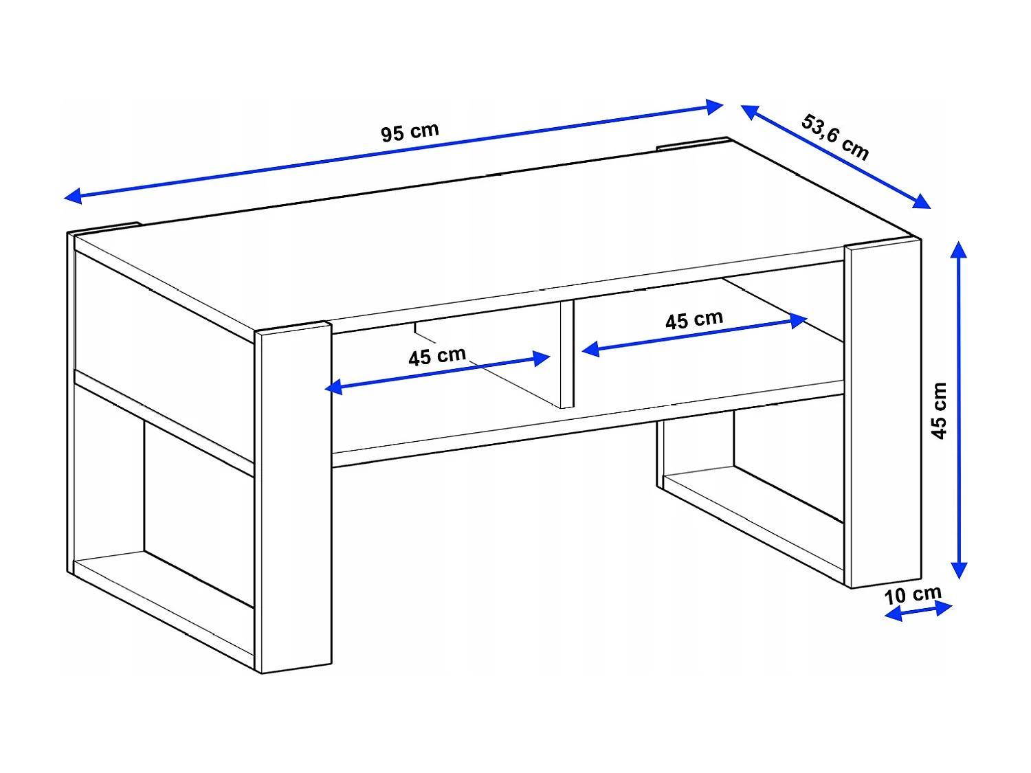 CraftPAK moderner & stabiler Couchtisch für Wohnzimmer aus Holzwerkstoff 45x53,6x92cm