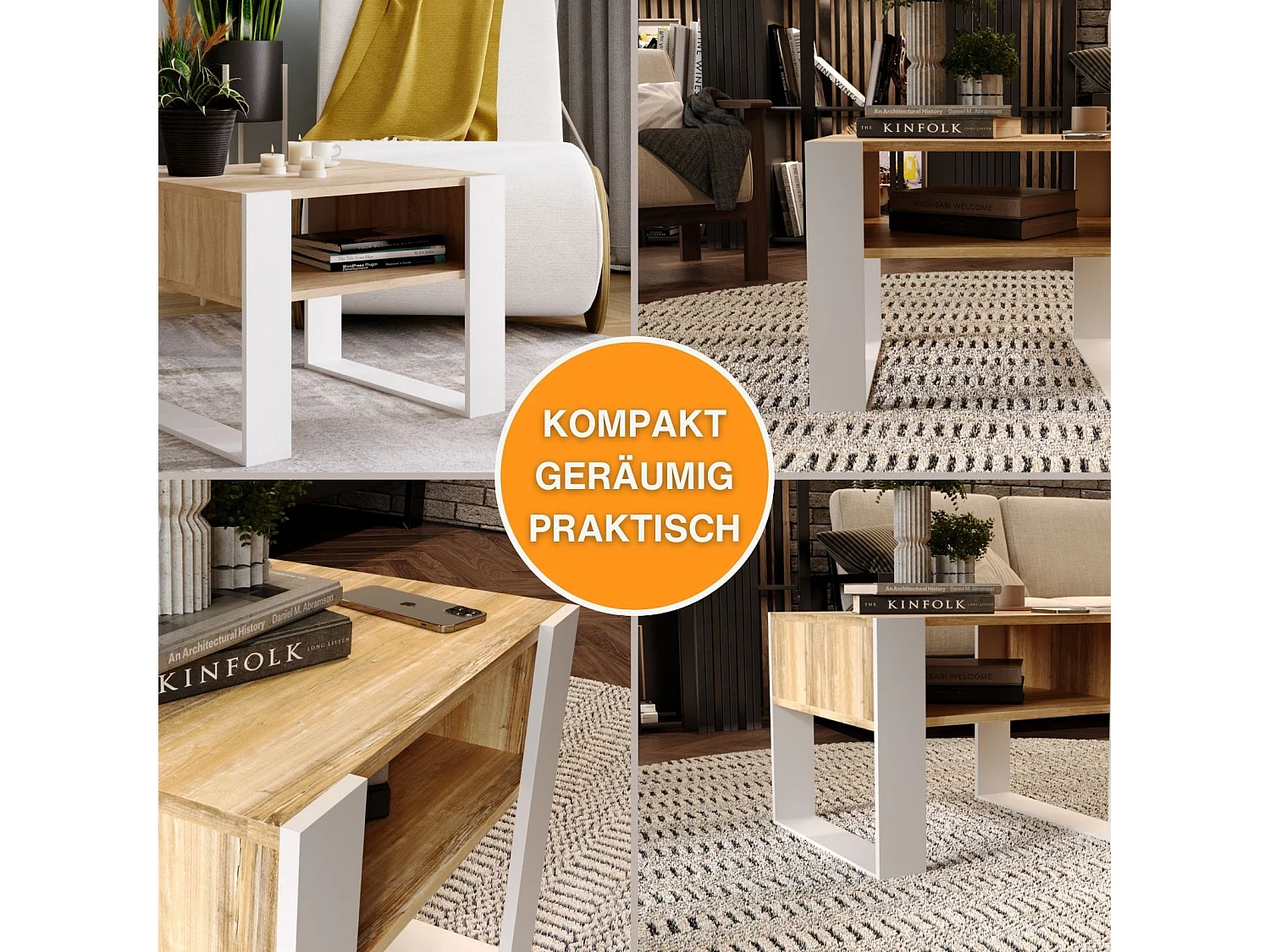 CraftPAK moderner & stabiler Couchtisch für Wohnzimmer aus Holzwerkstoff 45x53,6x65cm