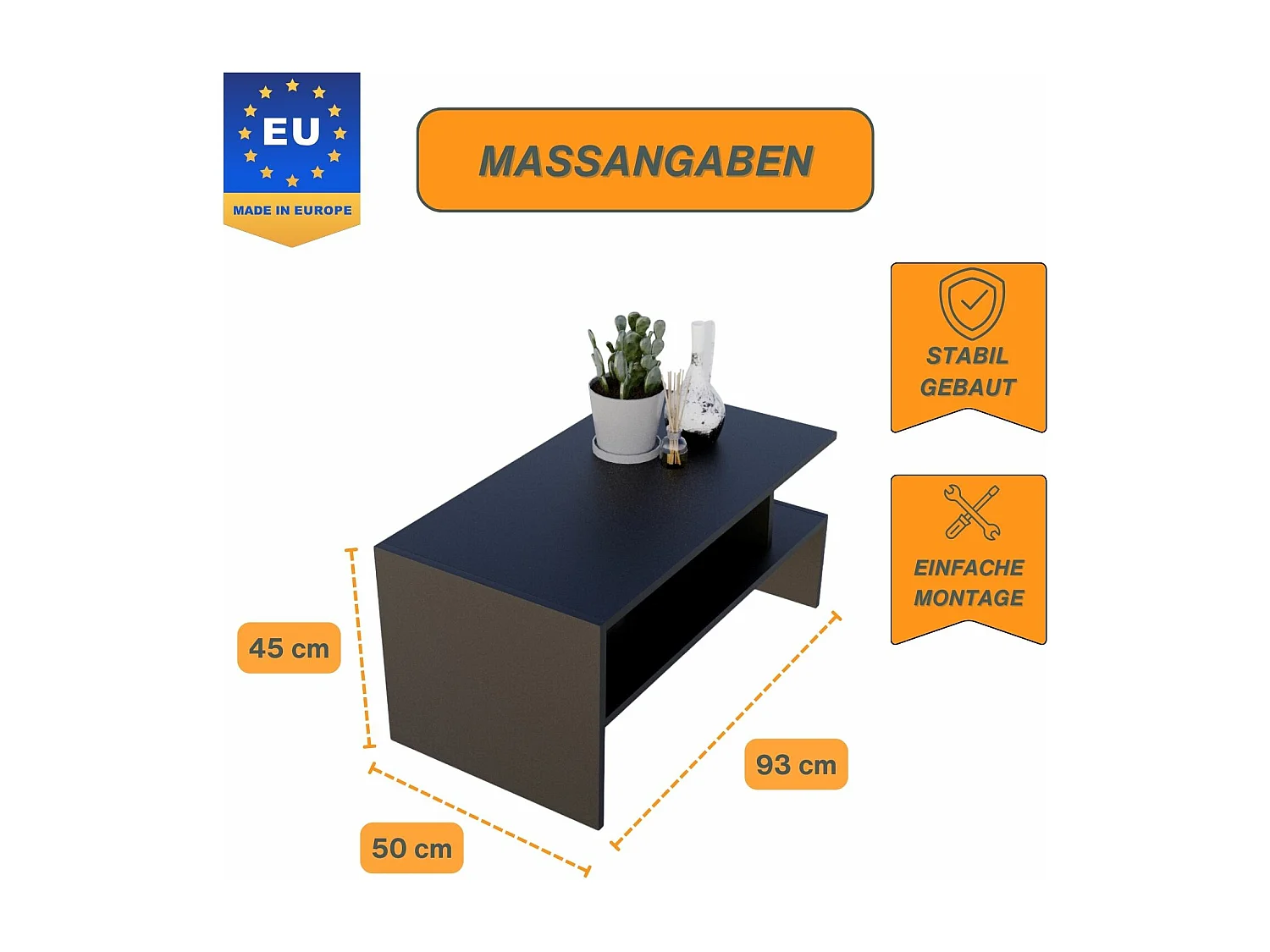 CraftPAK moderner & stabiler Couchtisch für Wohnzimmer aus Holzwerkstoff