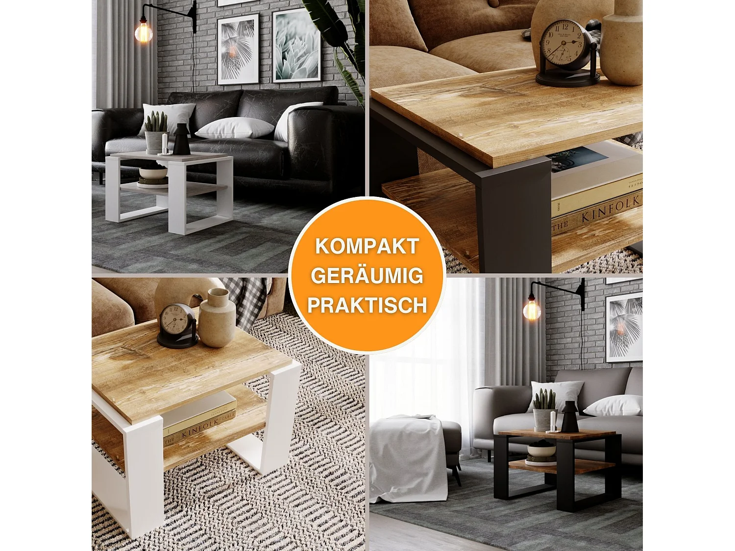 CraftPAK moderner & stabiler Couchtisch für Wohnzimmer aus Holzwerkstoff 44x54x63cm