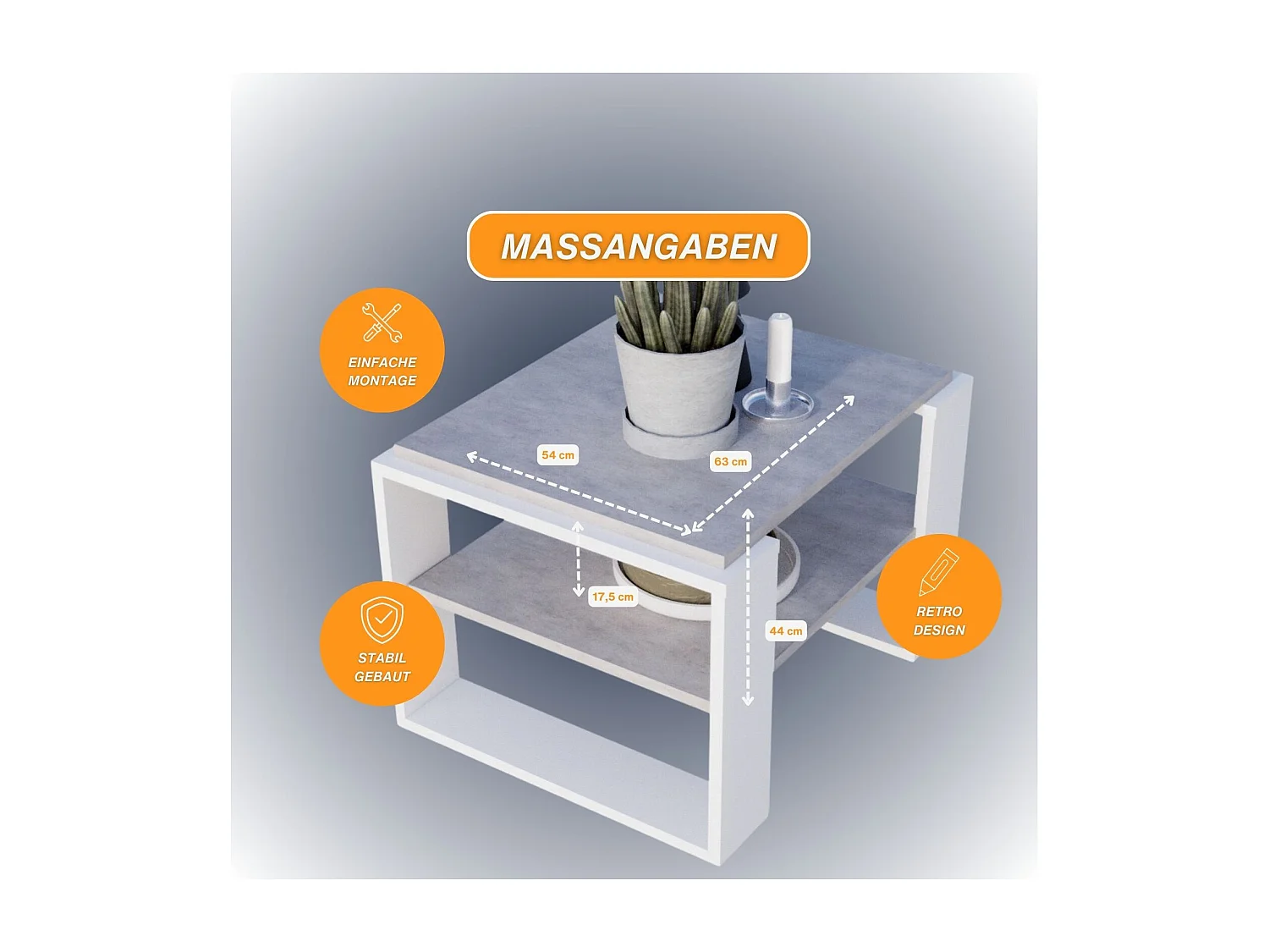 CraftPAK moderner & stabiler Couchtisch für Wohnzimmer aus Holzwerkstoff 44x54x63cm