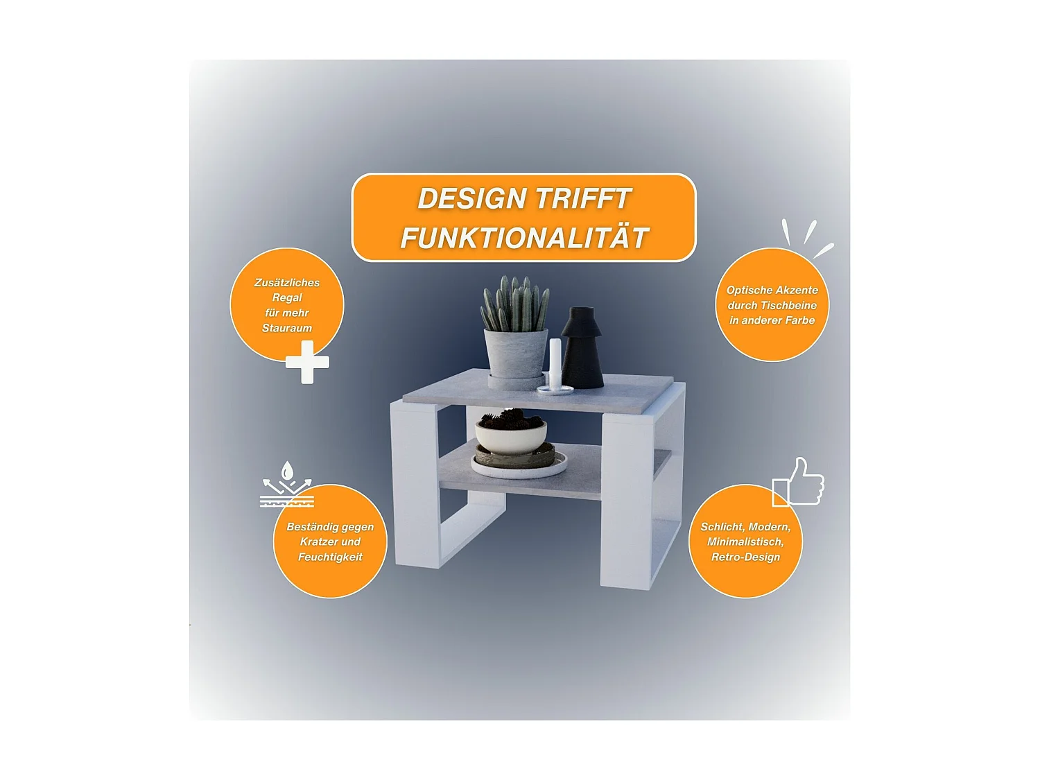 CraftPAK moderner & stabiler Couchtisch für Wohnzimmer aus Holzwerkstoff 44x54x63cm