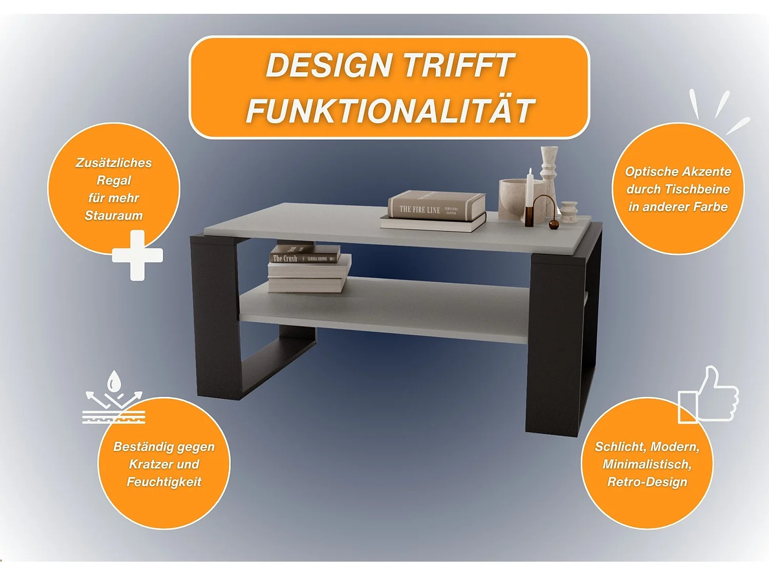 CraftPAK moderner & stabiler Couchtisch für Wohnzimmer aus Holzwerkstoff 42x54x96cm