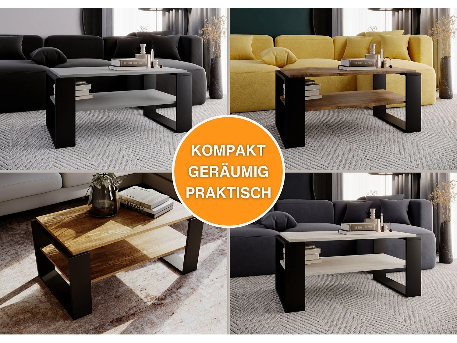 CraftPAK moderner & stabiler Couchtisch für Wohnzimmer aus Holzwerkstoff 42x54x96cm