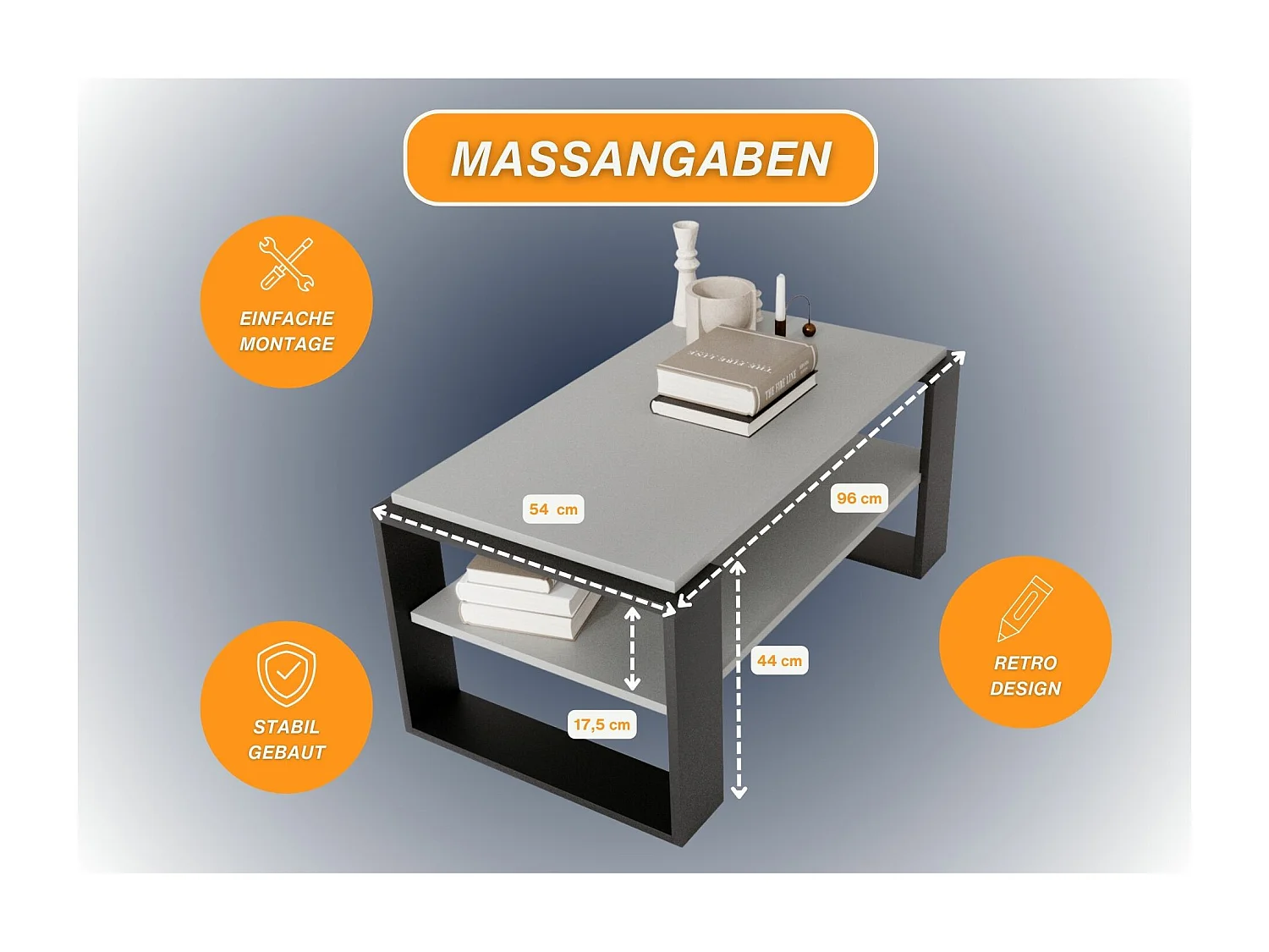 CraftPAK moderner & stabiler Couchtisch für Wohnzimmer aus Holzwerkstoff 42x54x96cm