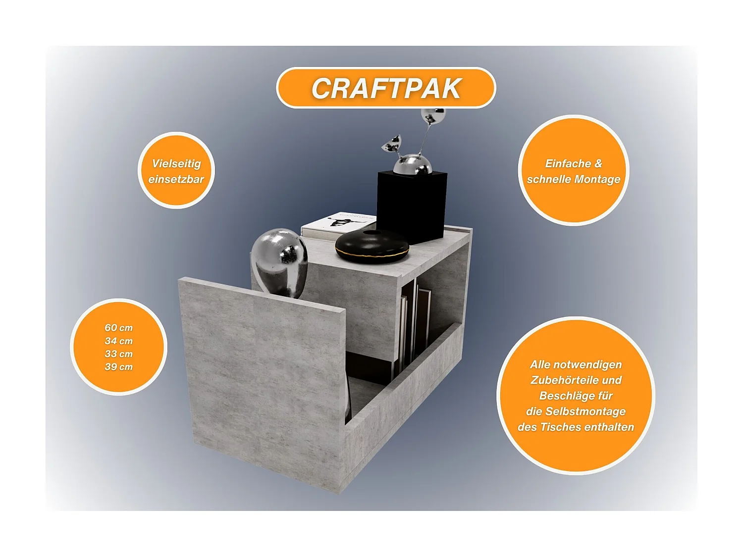 CraftPAK Wohnzimmer Tisch für Couch TRIO | 3 mögliche Aufstellmöglichkeiten