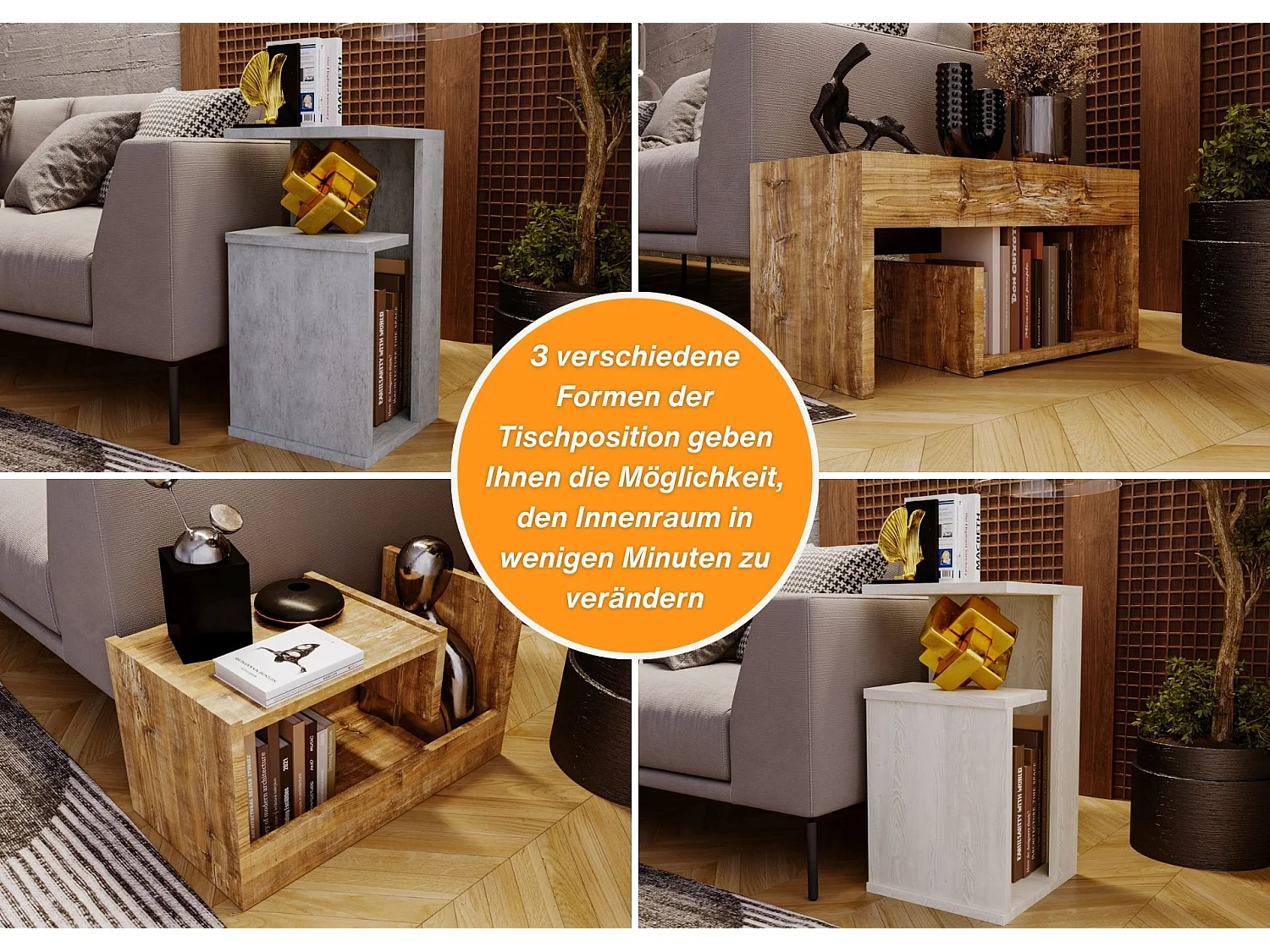 CraftPAK Wohnzimmer Tisch für Couch TRIO | 3 mögliche Aufstellmöglichkeiten