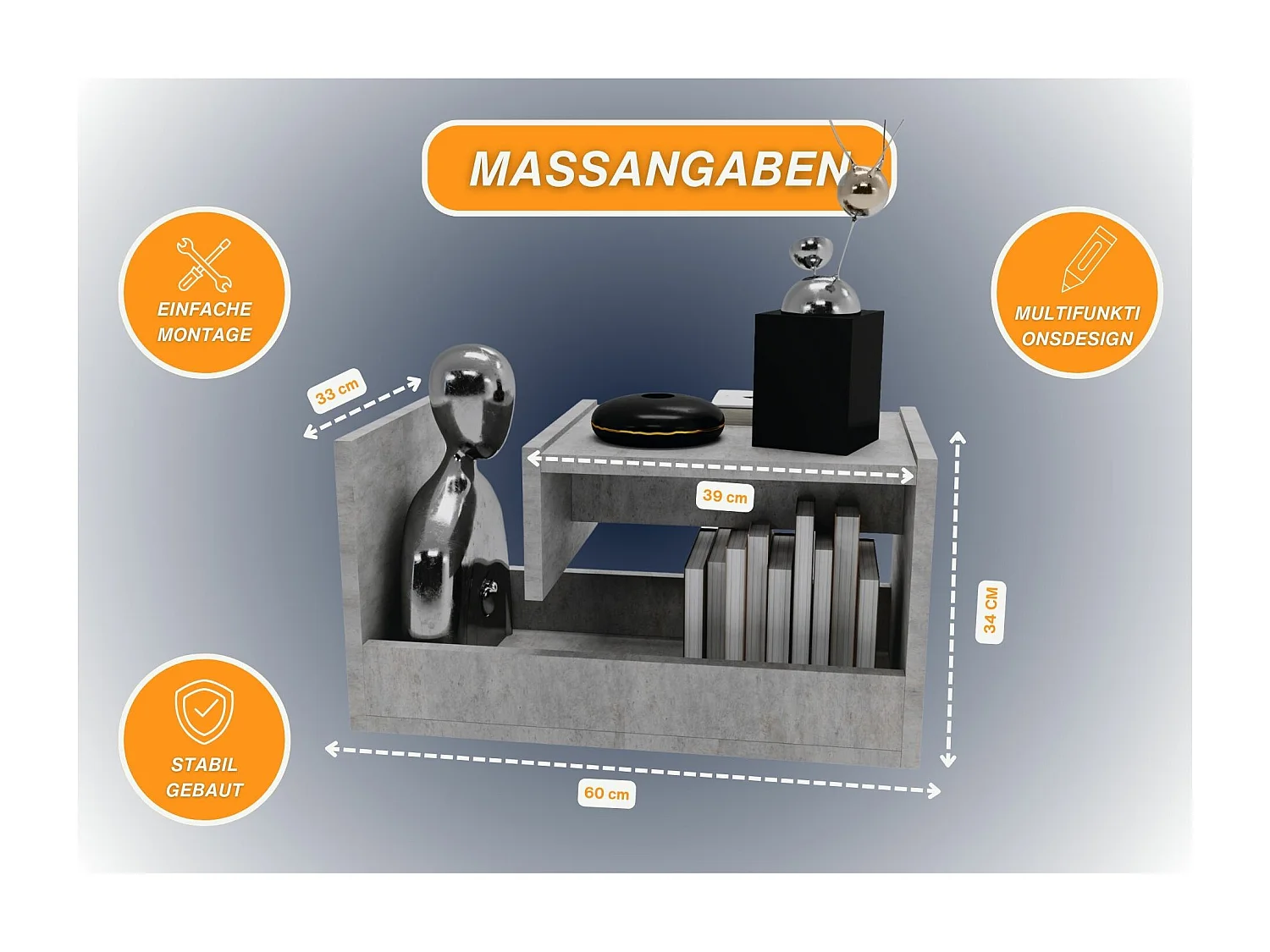 CraftPAK Wohnzimmer Tisch für Couch TRIO | 3 mögliche Aufstellmöglichkeiten