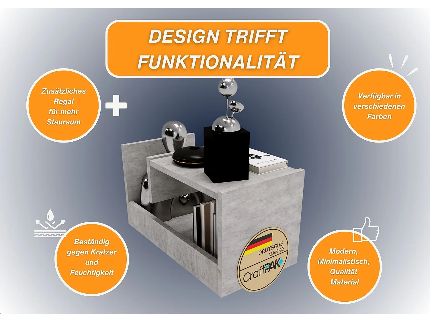 CraftPAK Wohnzimmer Tisch für Couch TRIO | 3 mögliche Aufstellmöglichkeiten