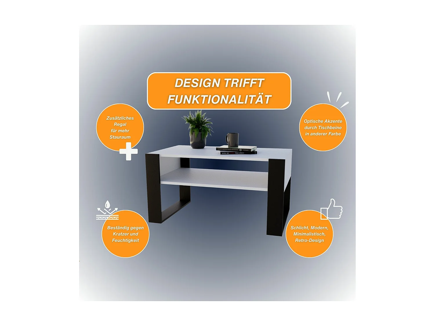 CraftPAK moderner & stabiler  Couchtisch für Wohnzimmer aus Holzwerkstoff 45x53,6x92cm