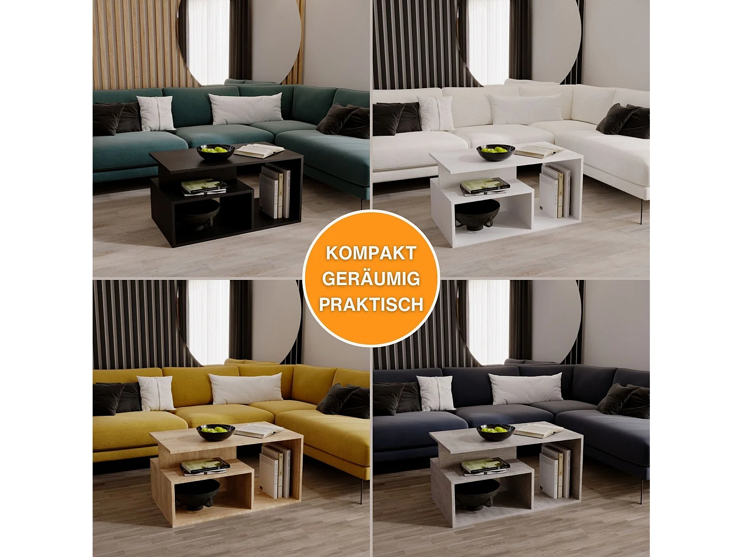 CraftPAK moderner & stabiler Couchtisch für Wohnzimmer aus Holzwerkstoff 44x50x90cm