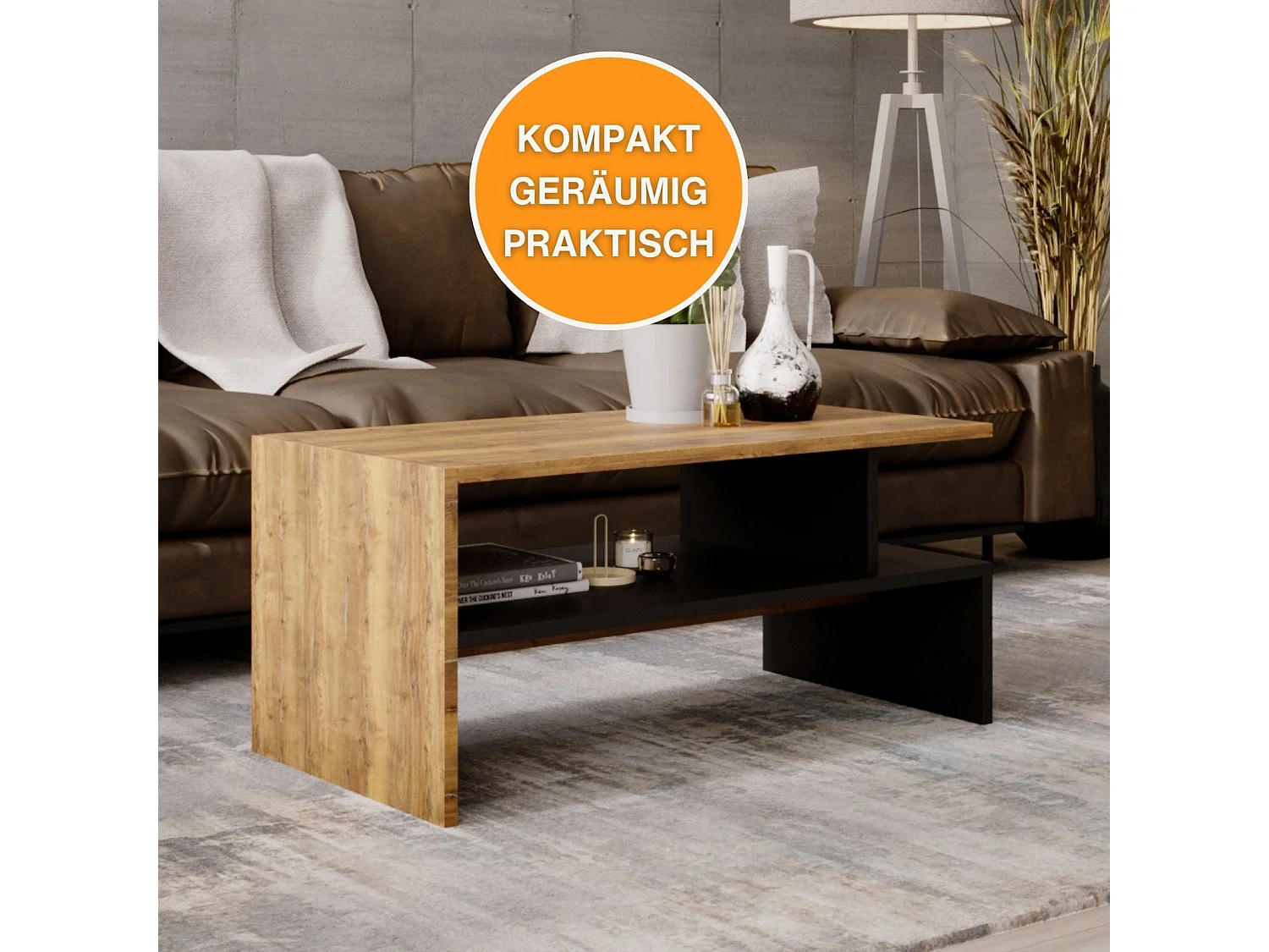 CraftPAK moderner & stabiler Couchtisch für Wohnzimmer aus Holzwerkstoff