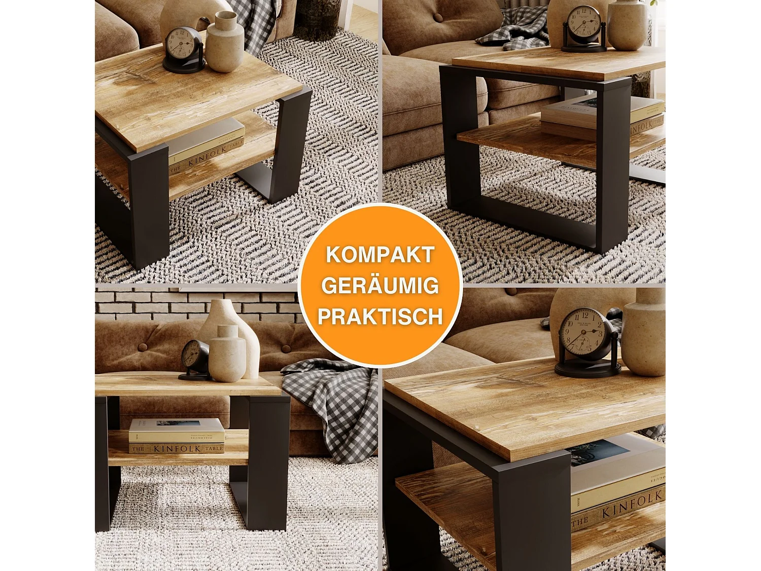 CraftPAK moderner & stabiler Couchtisch für Wohnzimmer aus Holzwerkstoff 44x54x63cm