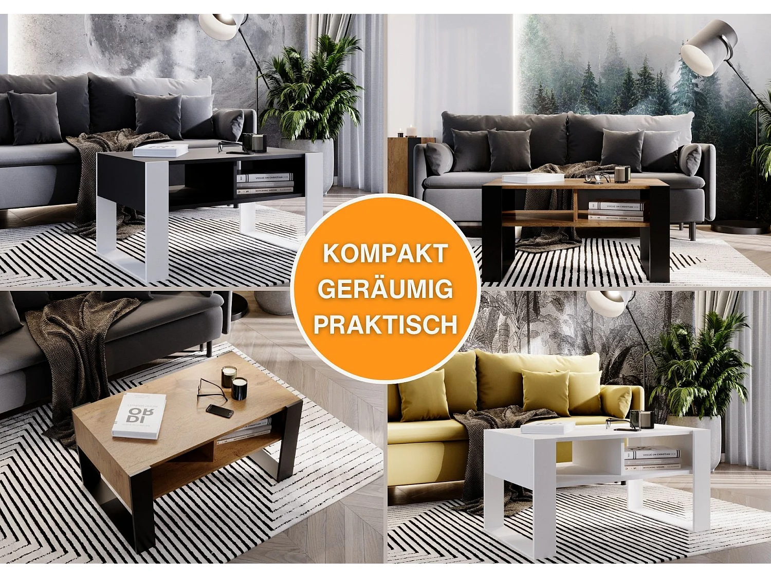 CraftPAK moderner & stabiler Couchtisch für Wohnzimmer aus Holzwerkstoff 45x53,6x92cm