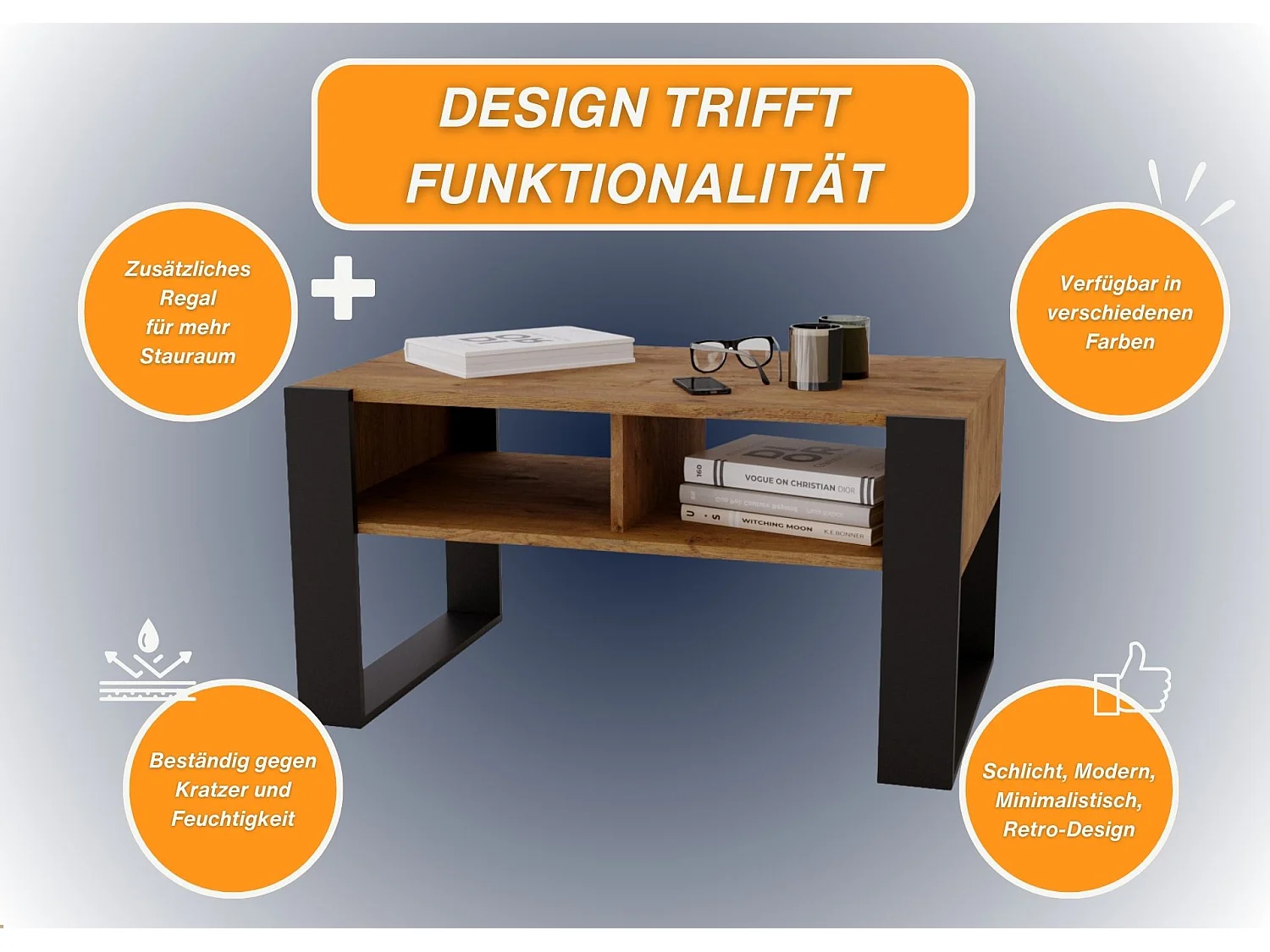 CraftPAK moderner & stabiler Couchtisch für Wohnzimmer aus Holzwerkstoff 45x53,6x92cm
