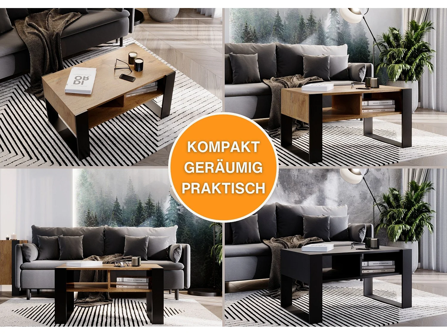 CraftPAK moderner & stabiler Couchtisch für Wohnzimmer aus Holzwerkstoff 45x53,6x92cm