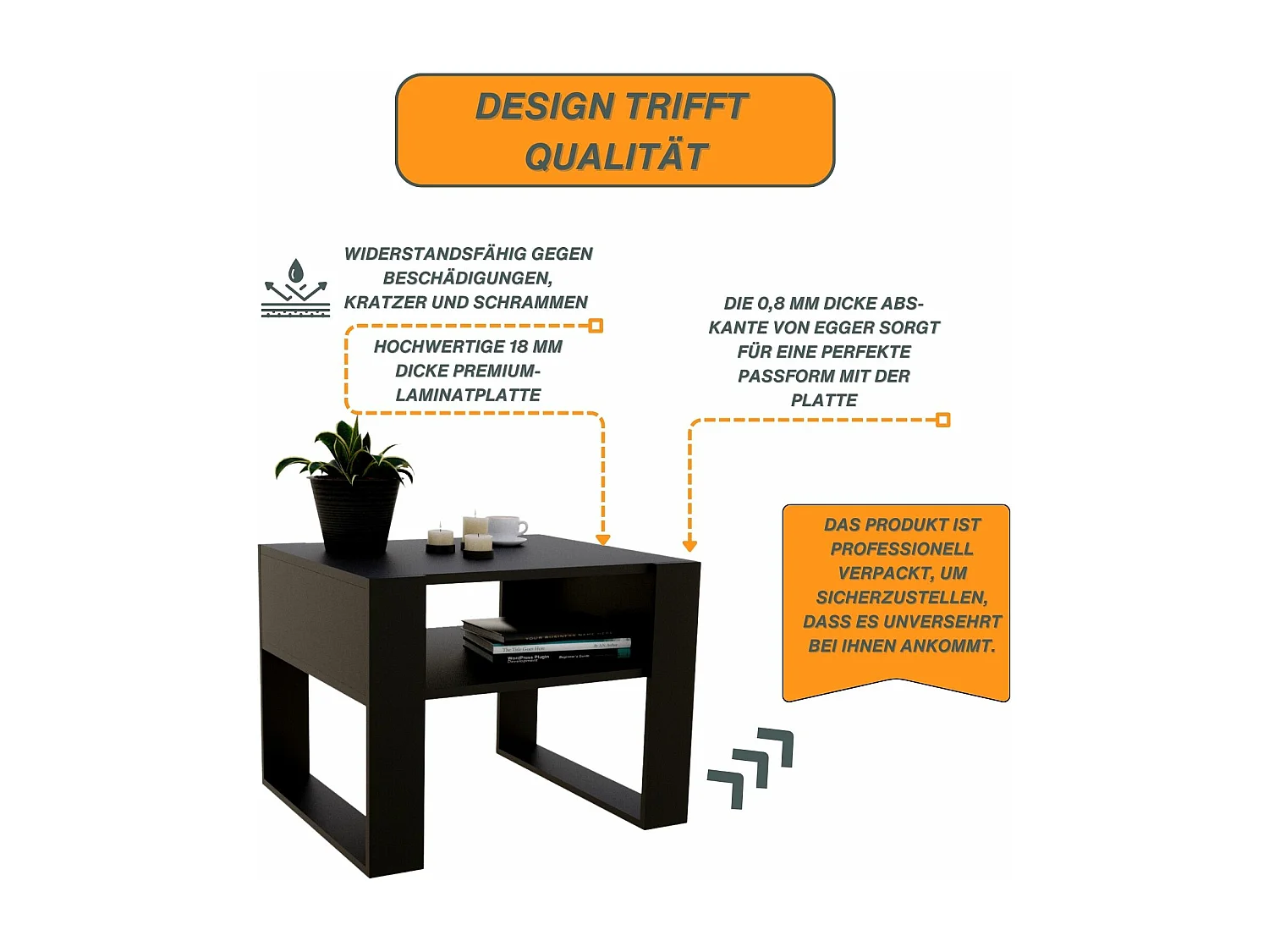 CraftPAK moderner & stabiler Couchtisch für Wohnzimmer aus Holzwerkstoff 45x53,6x65cm