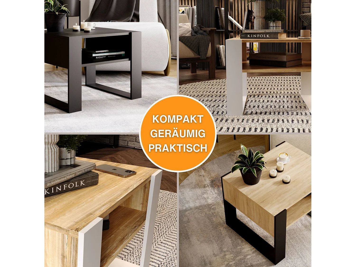 CraftPAK moderner & stabiler Couchtisch für Wohnzimmer aus Holzwerkstoff 45x53,6x65cm