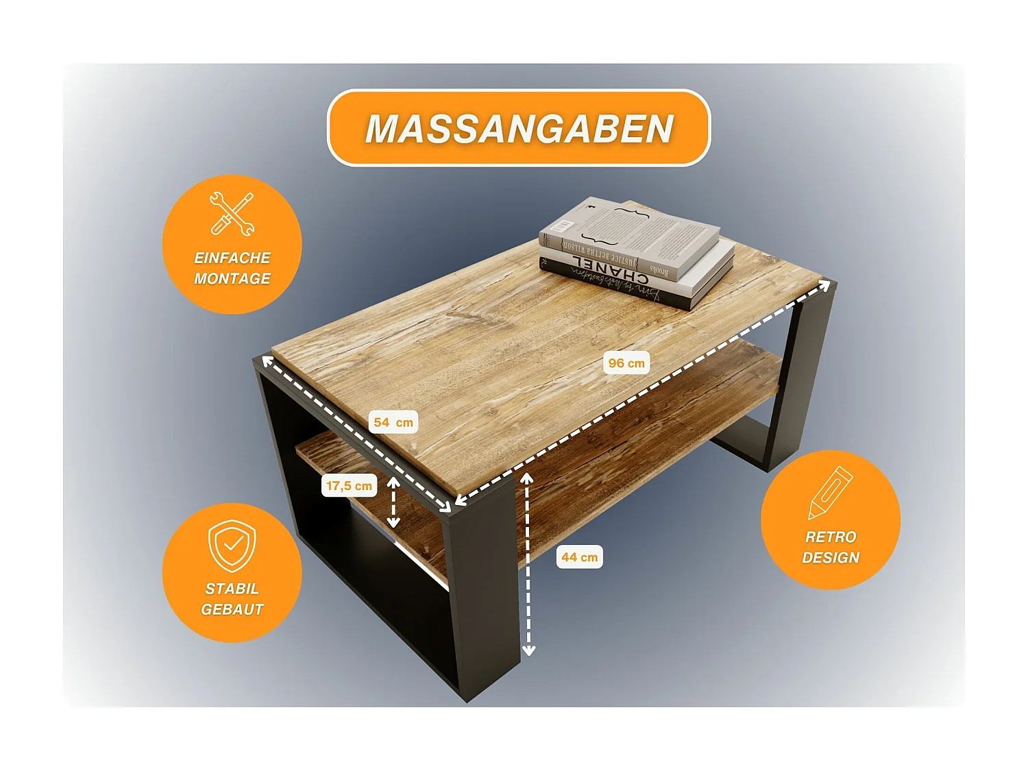 CraftPAK moderner & stabiler Couchtisch für Wohnzimmer aus Holzwerkstoff 42x54x96cm