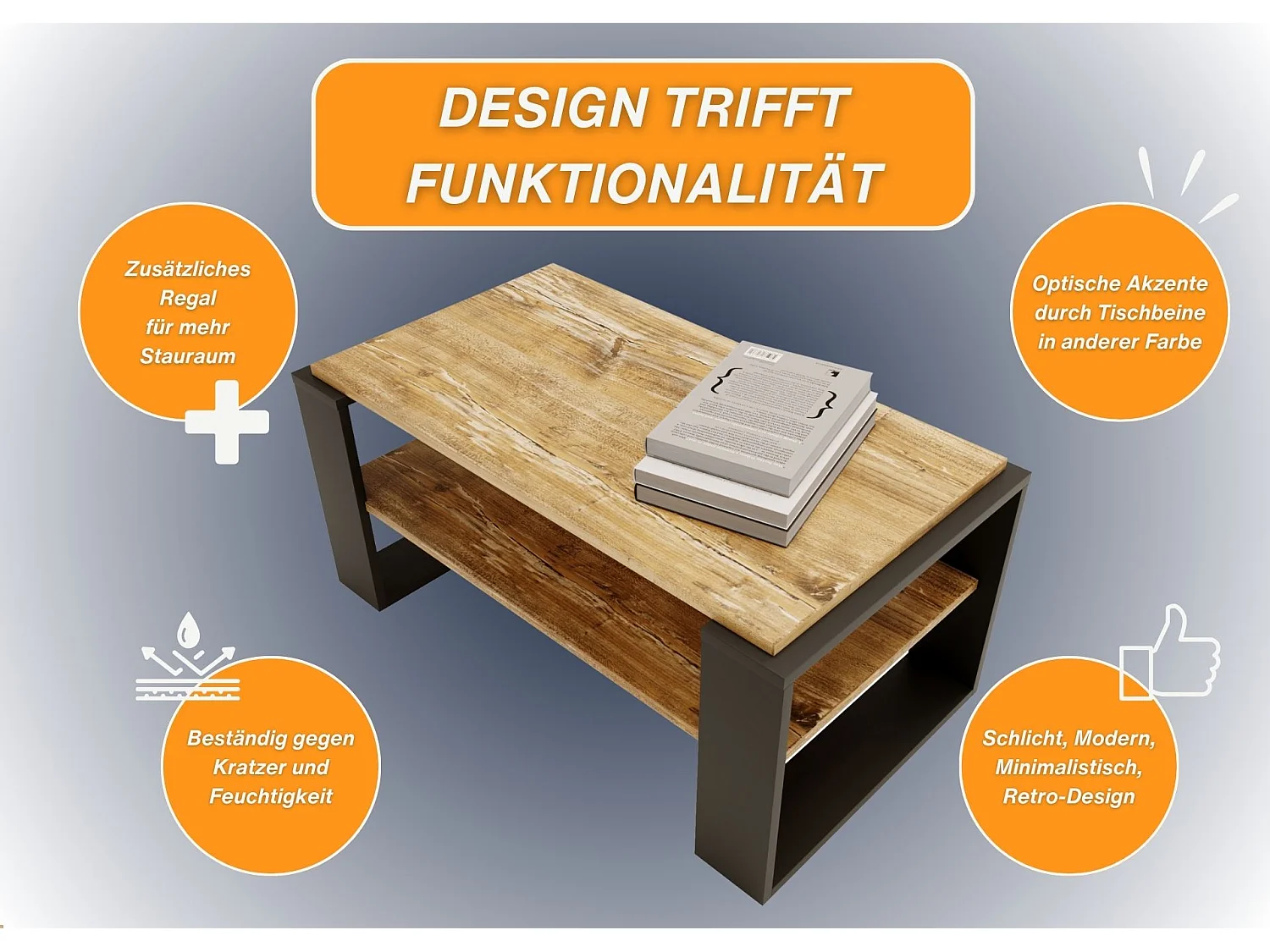 CraftPAK moderner & stabiler Couchtisch für Wohnzimmer aus Holzwerkstoff 42x54x96cm