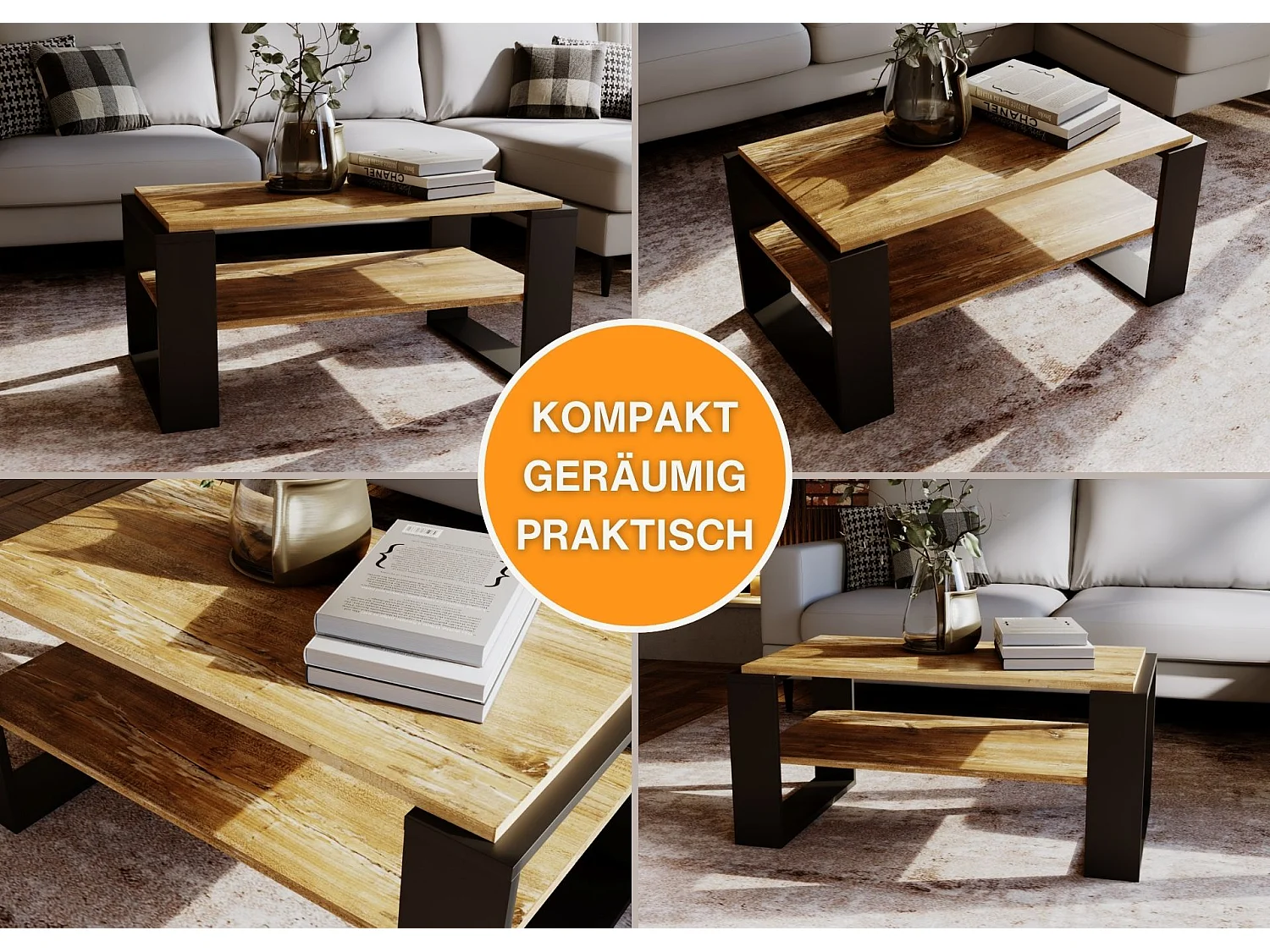 CraftPAK moderner & stabiler Couchtisch für Wohnzimmer aus Holzwerkstoff 42x54x96cm