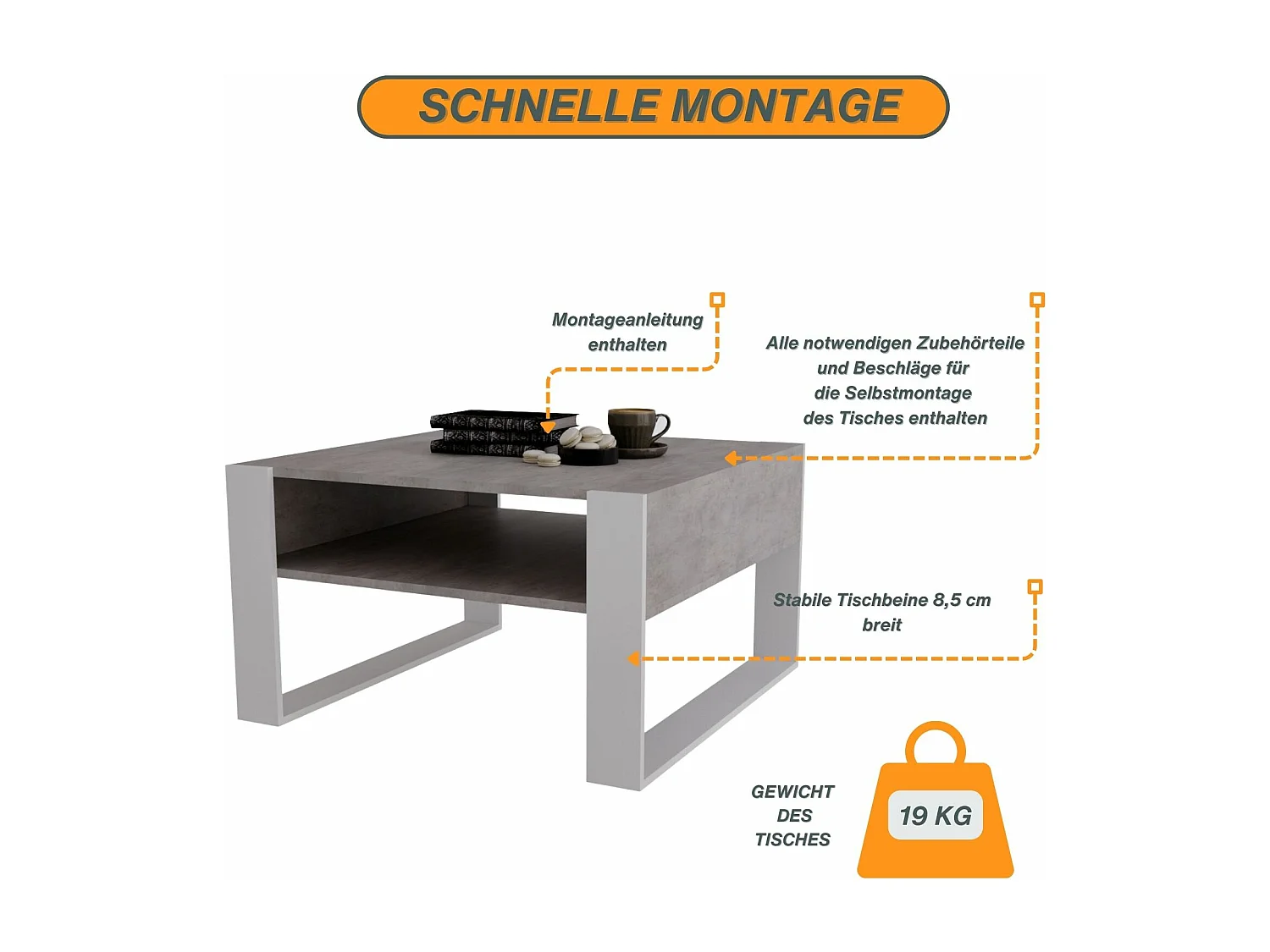 CraftPAK moderner & stabiler Couchtisch für Wohnzimmer aus Holzwerkstoff 45/71.5/68cm