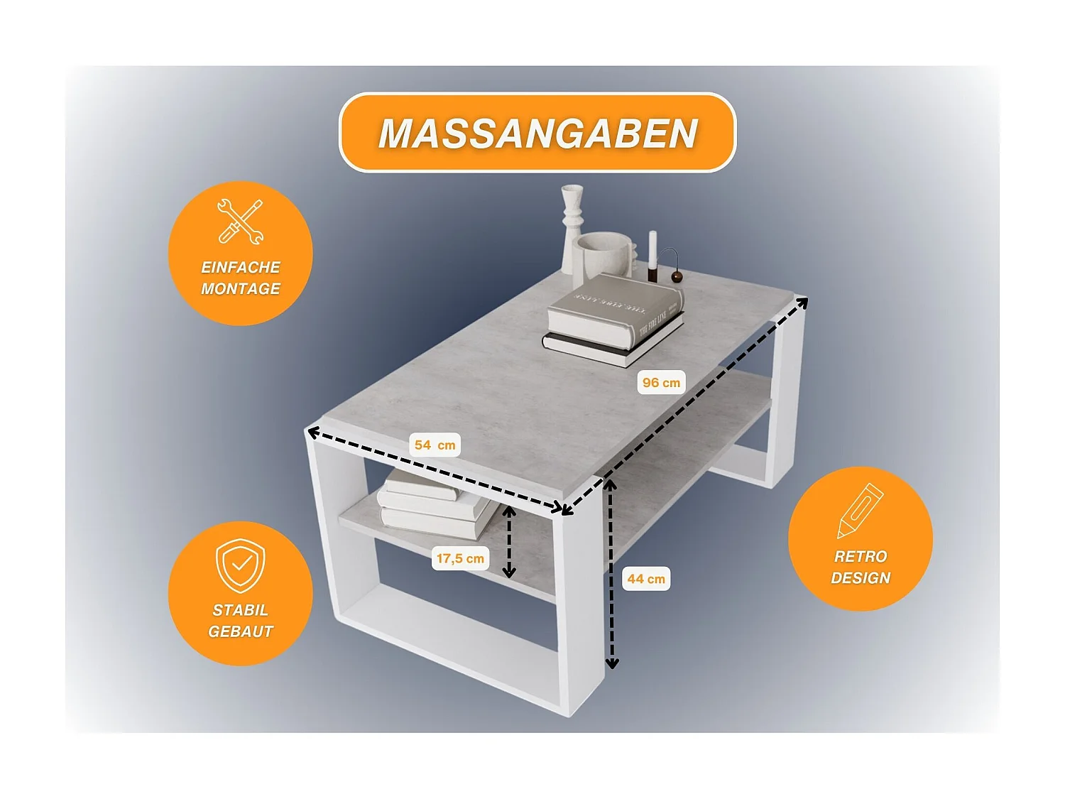 CraftPAK moderner & stabiler Couchtisch für Wohnzimmer aus Holzwerkstoff 42x54x96cm