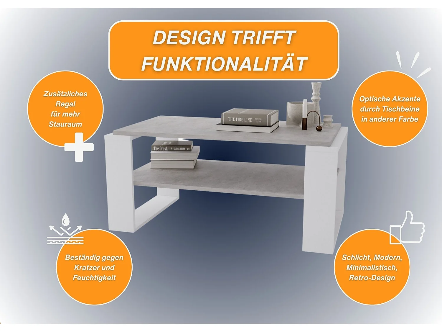 CraftPAK moderner & stabiler Couchtisch für Wohnzimmer aus Holzwerkstoff 42x54x96cm