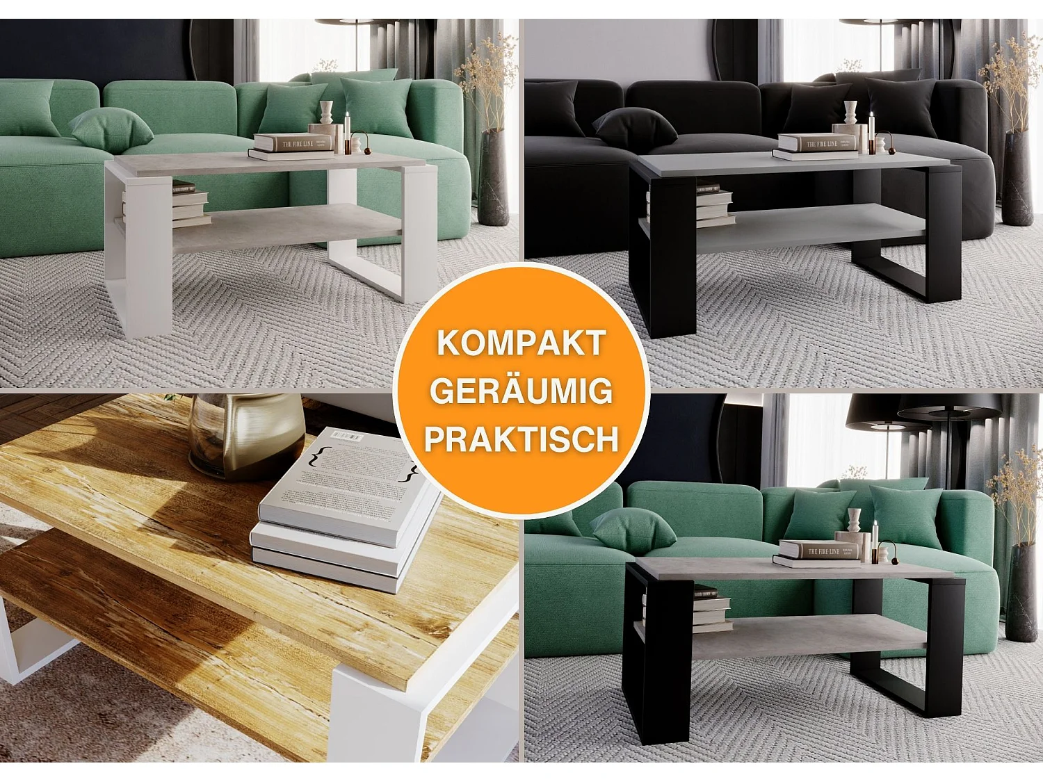 CraftPAK moderner & stabiler Couchtisch für Wohnzimmer aus Holzwerkstoff 42x54x96cm