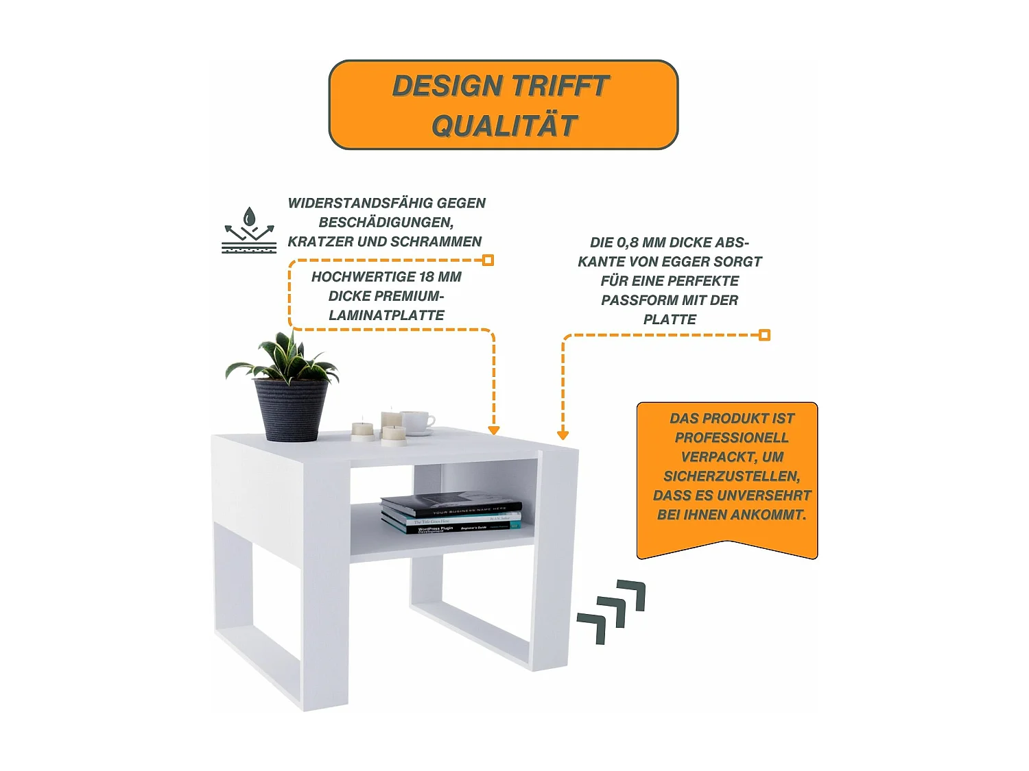 CraftPAK moderner & stabiler Couchtisch für Wohnzimmer aus Holzwerkstoff 45x53,6x65cm