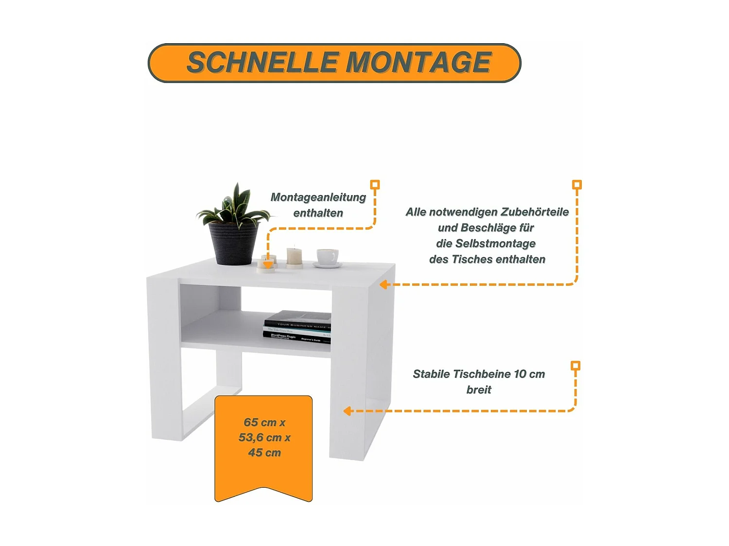 CraftPAK moderner & stabiler Couchtisch für Wohnzimmer aus Holzwerkstoff 45x53,6x65cm