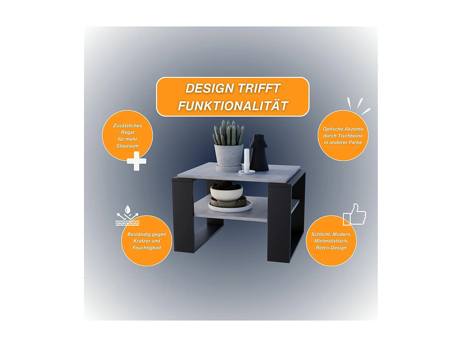 CraftPAK moderner & stabiler Couchtisch für Wohnzimmer aus Holzwerkstoff 44x54x63cm