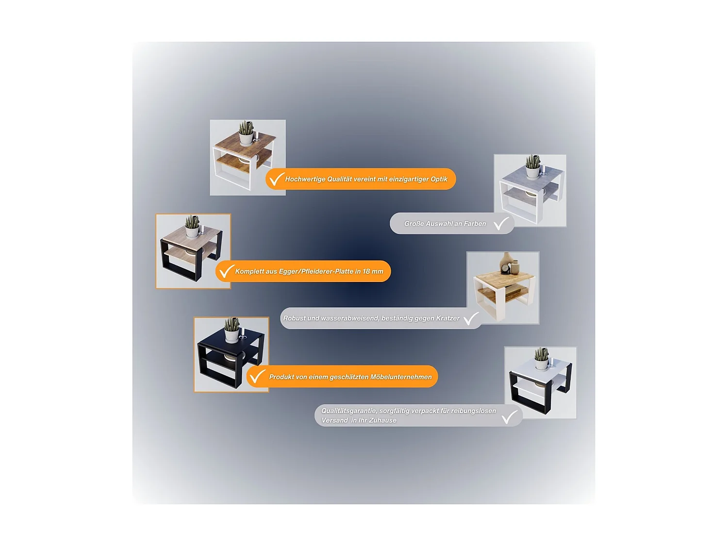 CraftPAK moderner & stabiler Couchtisch für Wohnzimmer aus Holzwerkstoff 44x54x63cm