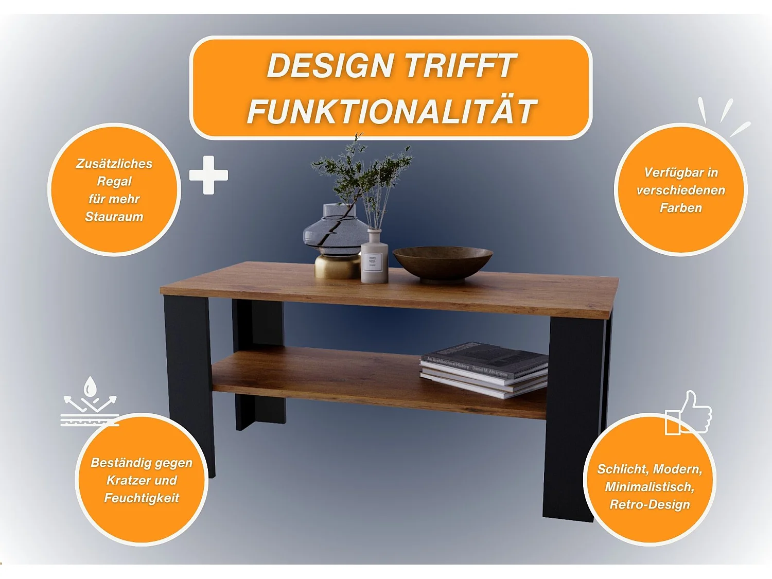 CraftPAK moderner & stabiler Couchtisch für Wohnzimmer aus Holzwerkstoff 47x51x110cm