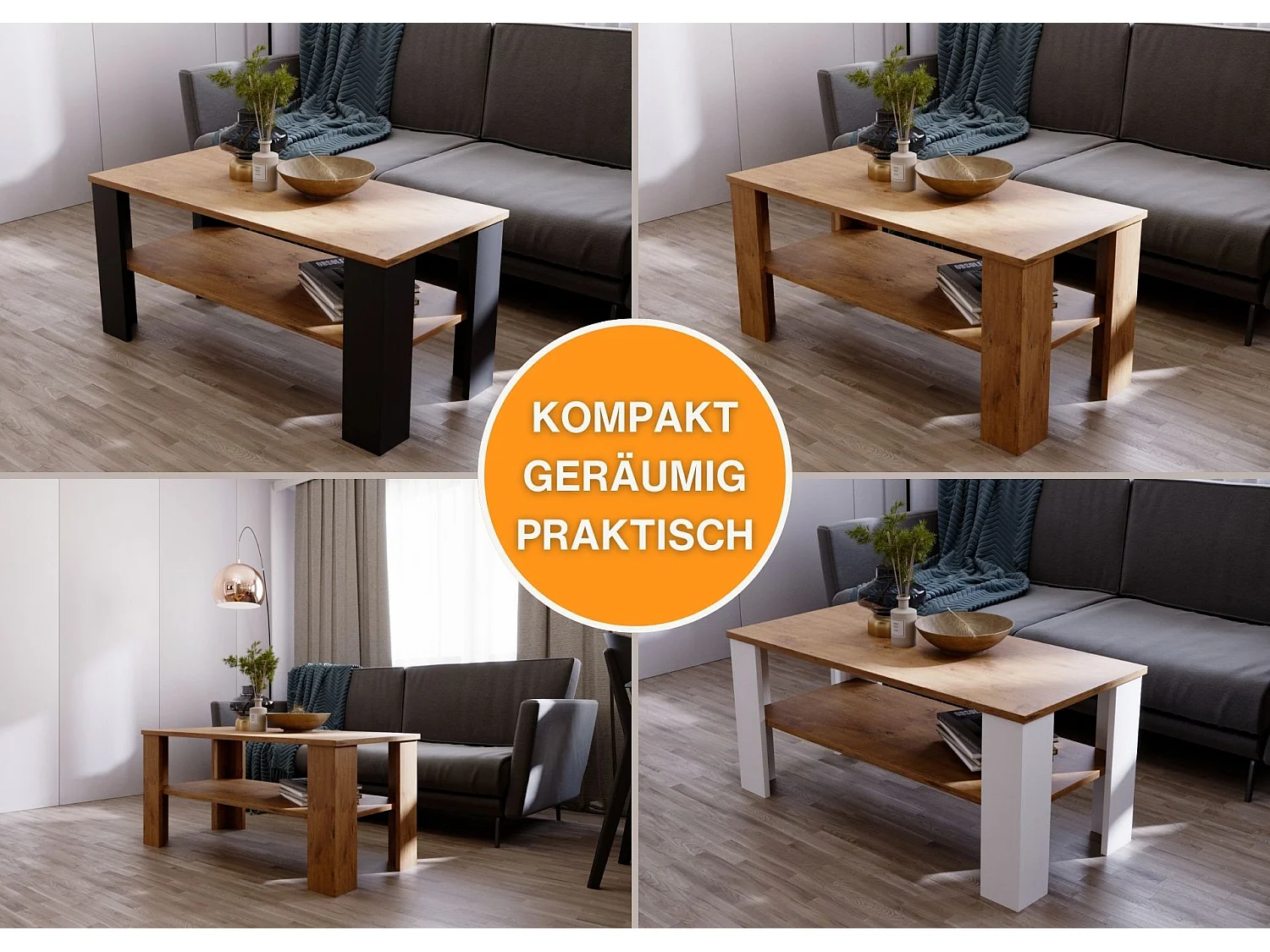 CraftPAK moderner & stabiler Couchtisch für Wohnzimmer aus Holzwerkstoff 47x51x110cm