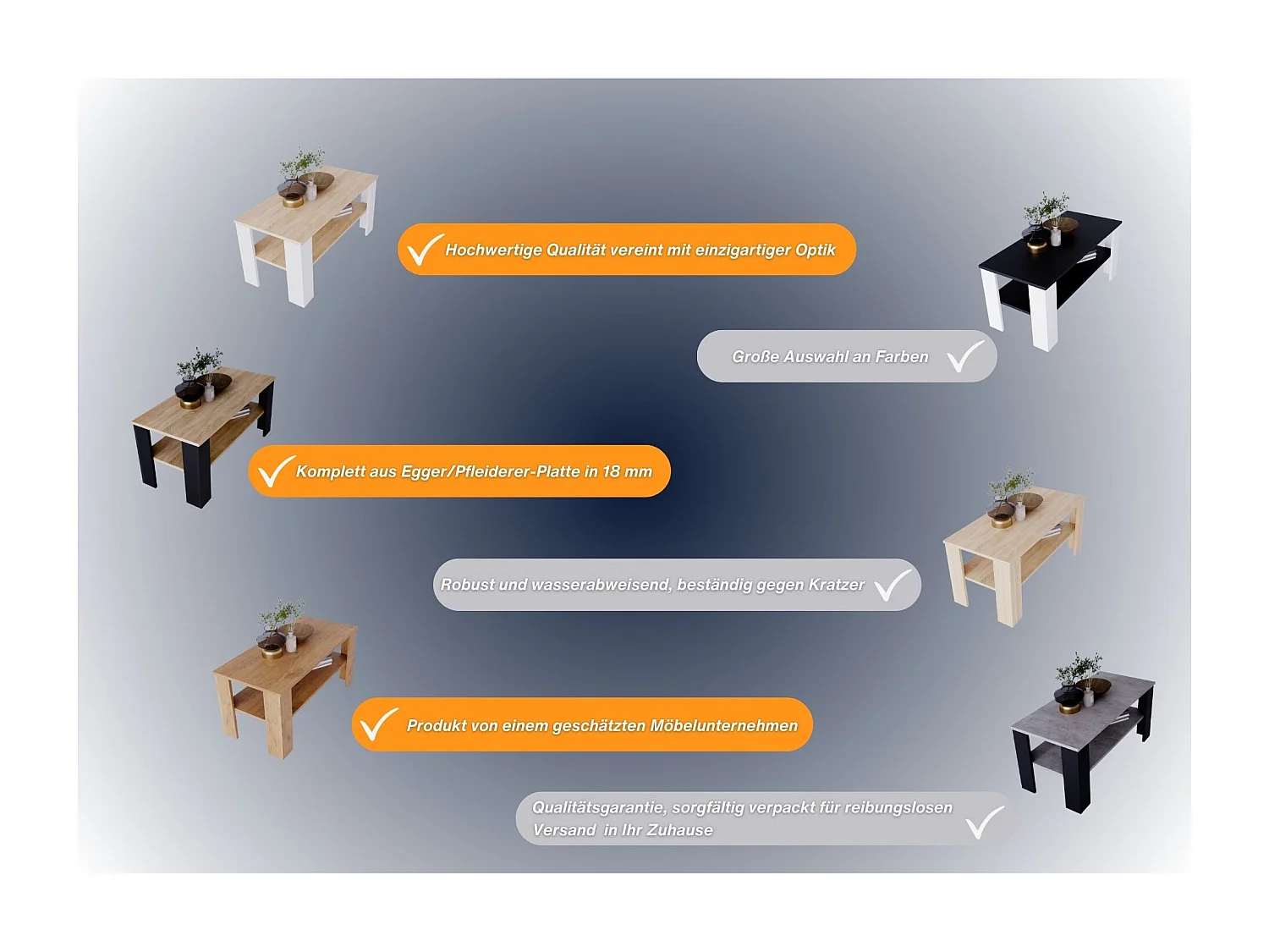 CraftPAK moderner & stabiler Couchtisch für Wohnzimmer aus Holzwerkstoff 47x51x110cm