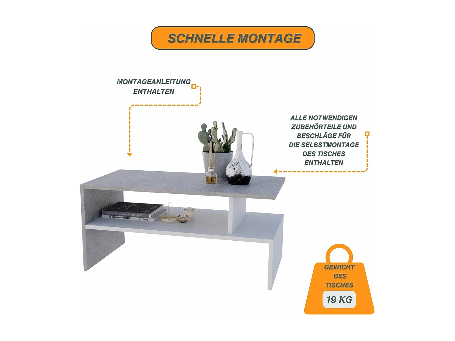 CraftPAK moderner & stabiler Couchtisch für Wohnzimmer aus Holzwerkstoff