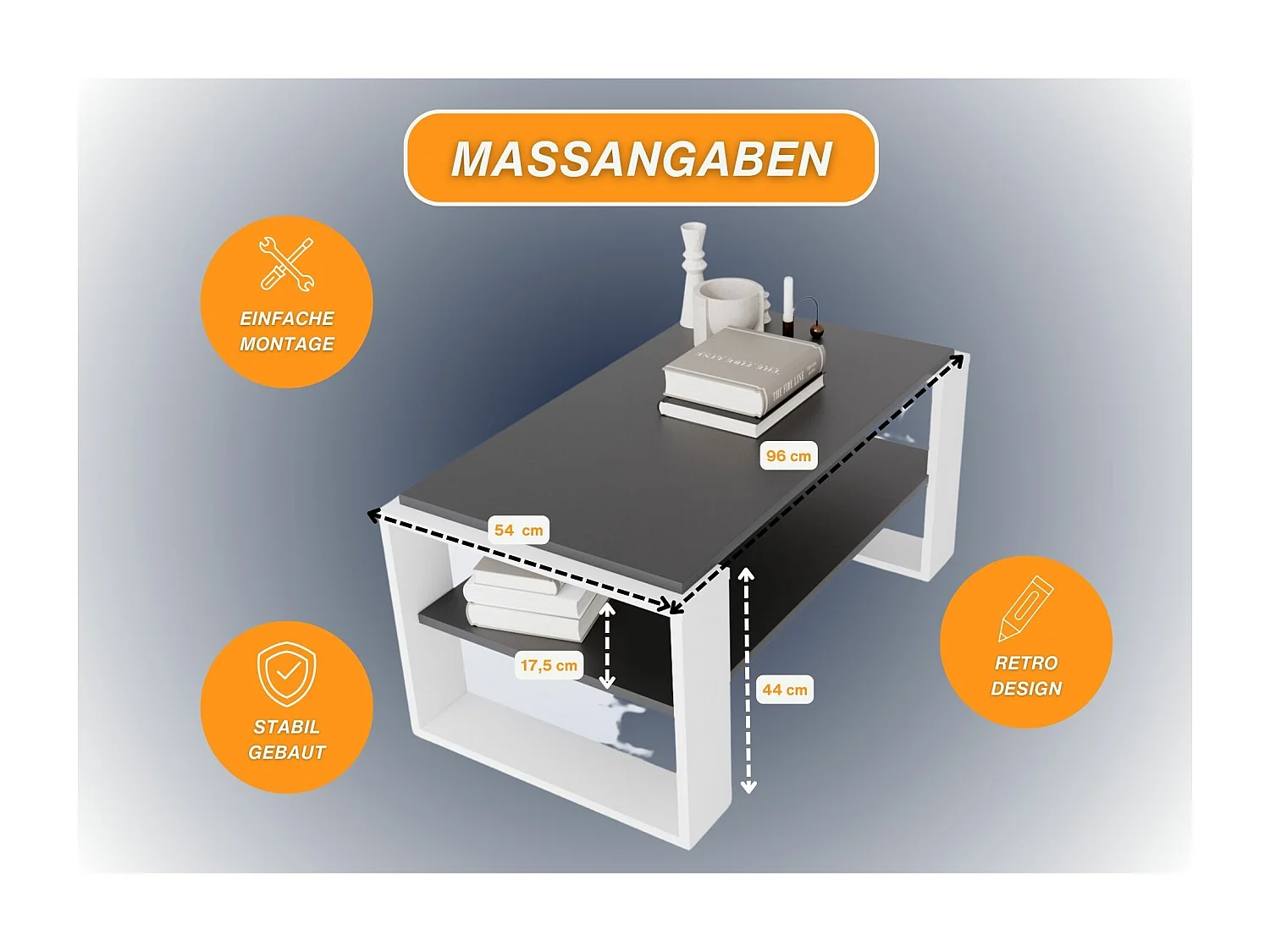 CraftPAK moderner & stabiler Couchtisch für Wohnzimmer aus Holzwerkstoff 42x54x96cm