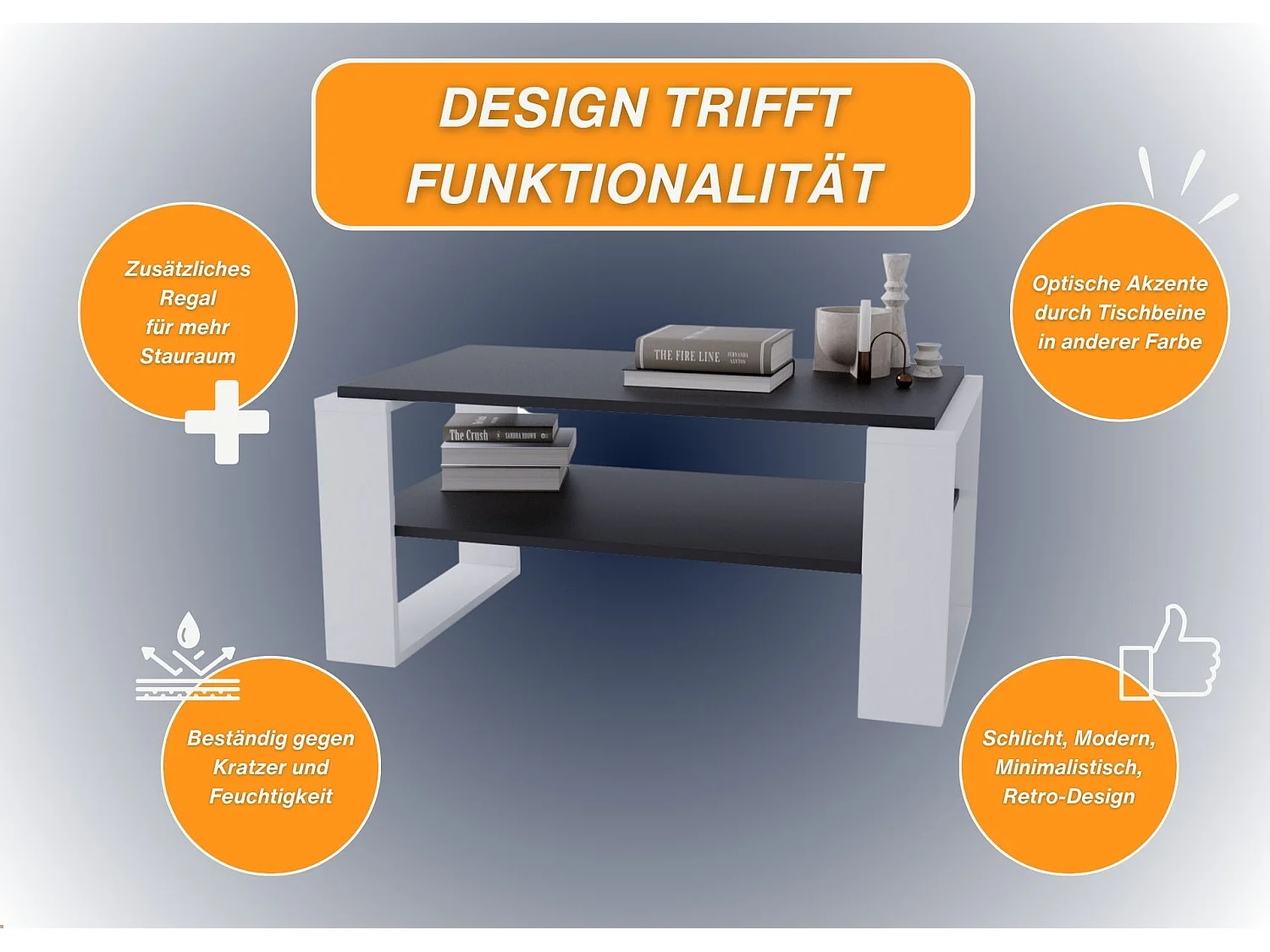 CraftPAK moderner & stabiler Couchtisch für Wohnzimmer aus Holzwerkstoff 42x54x96cm