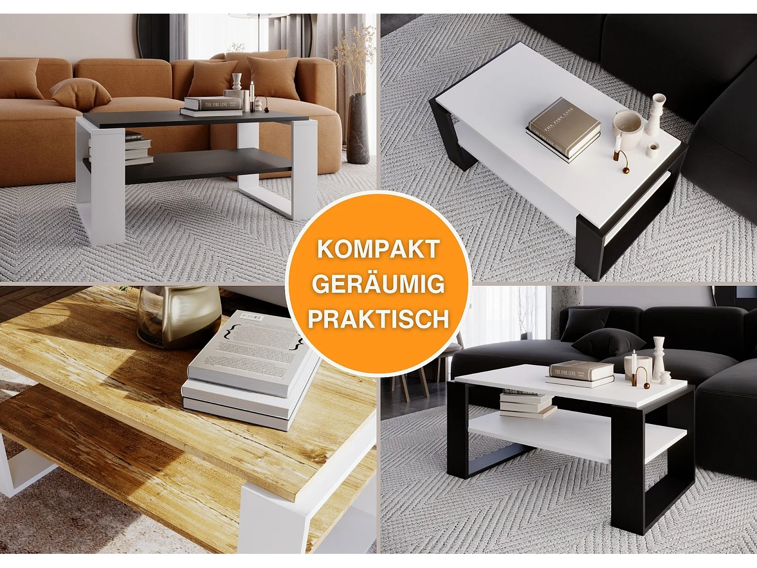 CraftPAK moderner & stabiler Couchtisch für Wohnzimmer aus Holzwerkstoff 42x54x96cm