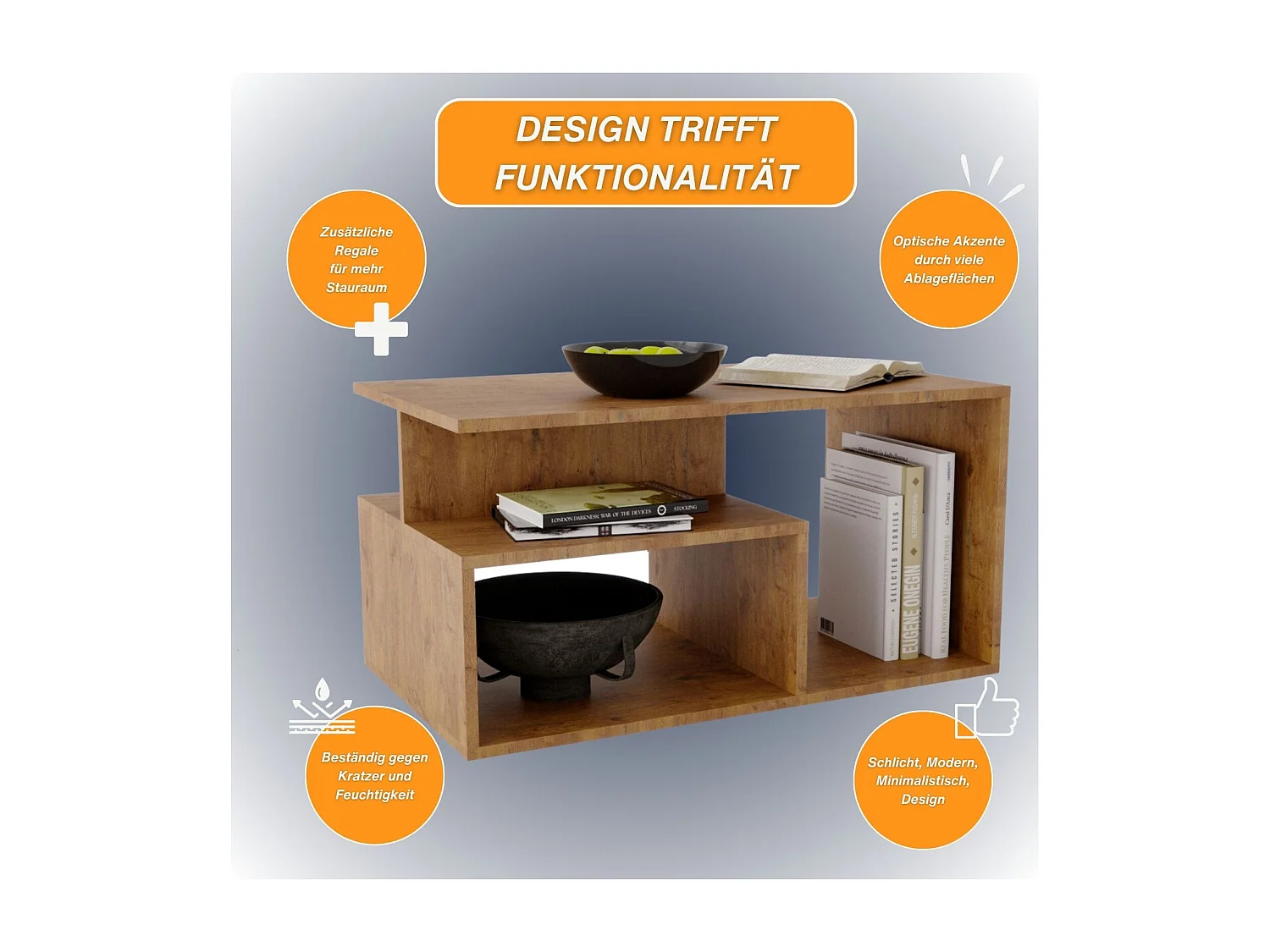 CraftPAK moderner & stabiler Couchtisch für Wohnzimmer aus Holzwerkstoff 44x50x90cm