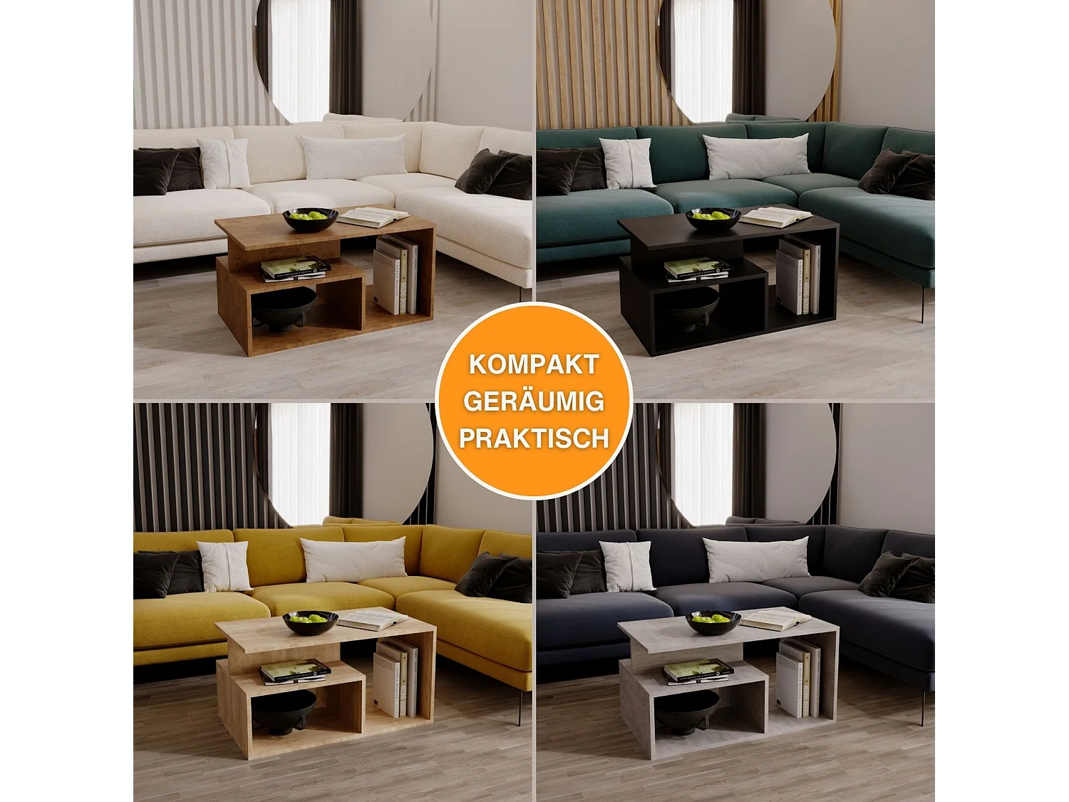 CraftPAK moderner & stabiler Couchtisch für Wohnzimmer aus Holzwerkstoff 44x50x90cm