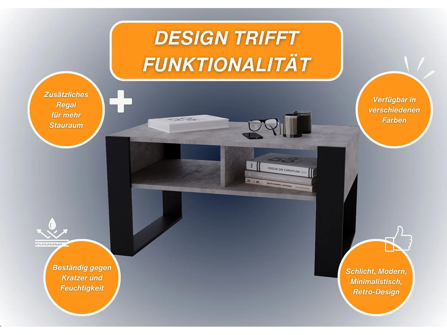 CraftPAK moderner & stabiler Couchtisch für Wohnzimmer aus Holzwerkstoff 45x53,6x92cm
