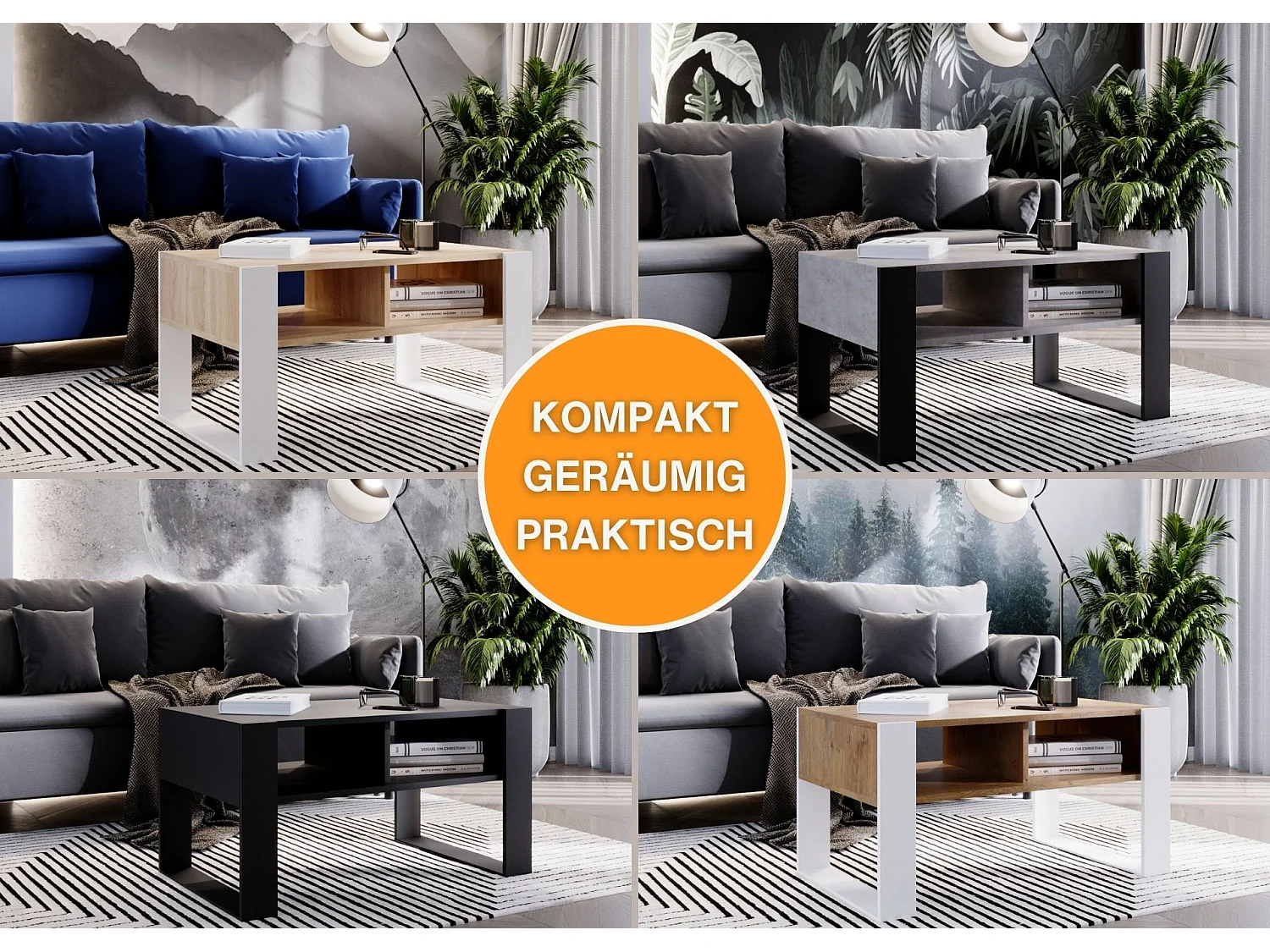 CraftPAK moderner & stabiler Couchtisch für Wohnzimmer aus Holzwerkstoff 45x53,6x92cm