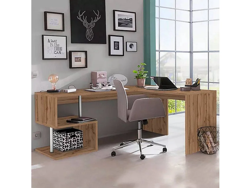 Escritorio de estudio moderno 160/180cm en madera Vilnis WD