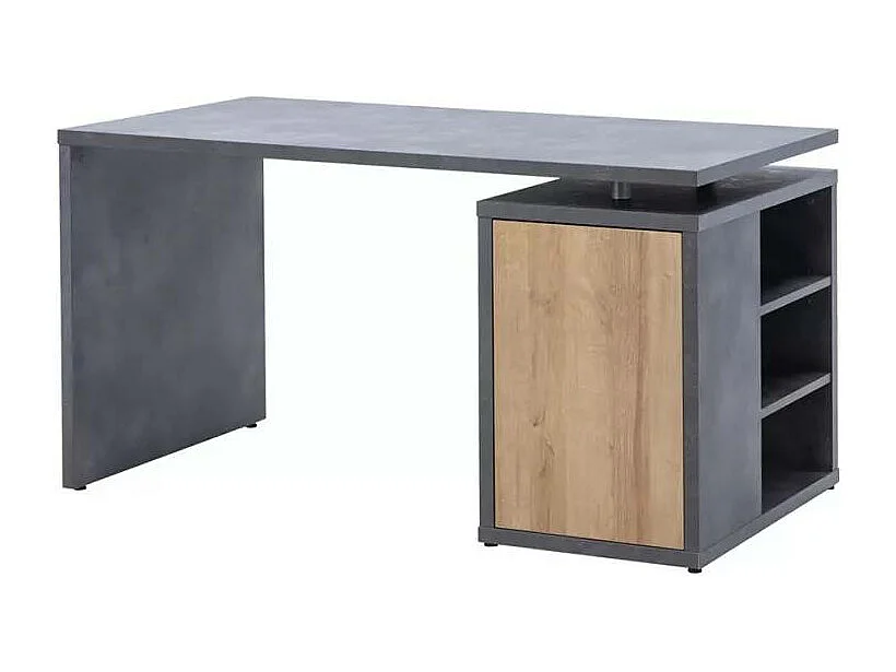 Escritorio de Oficina y Despacho de Madera Con Compartimentos Y Hoja Gris y Roble 140x69cm