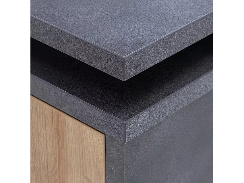 Escritorio de Oficina y Despacho de Madera Con Compartimentos Y Hoja Gris y Roble 140x69cm